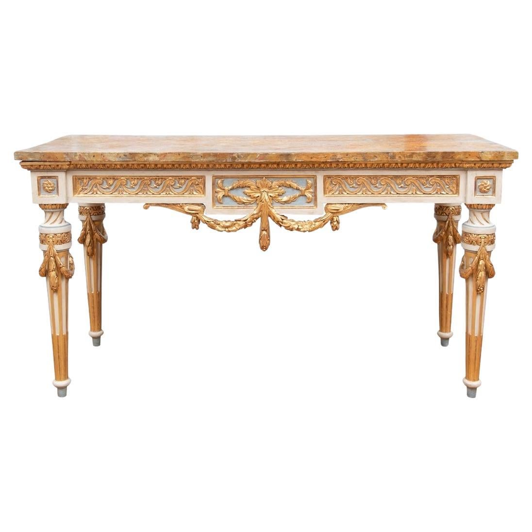 Extraordinary French Style Carved, Gilt And Paint Decorated Console