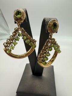 Extraordinary gemstone dangling earrings peridot earrings 14KT yellow gold