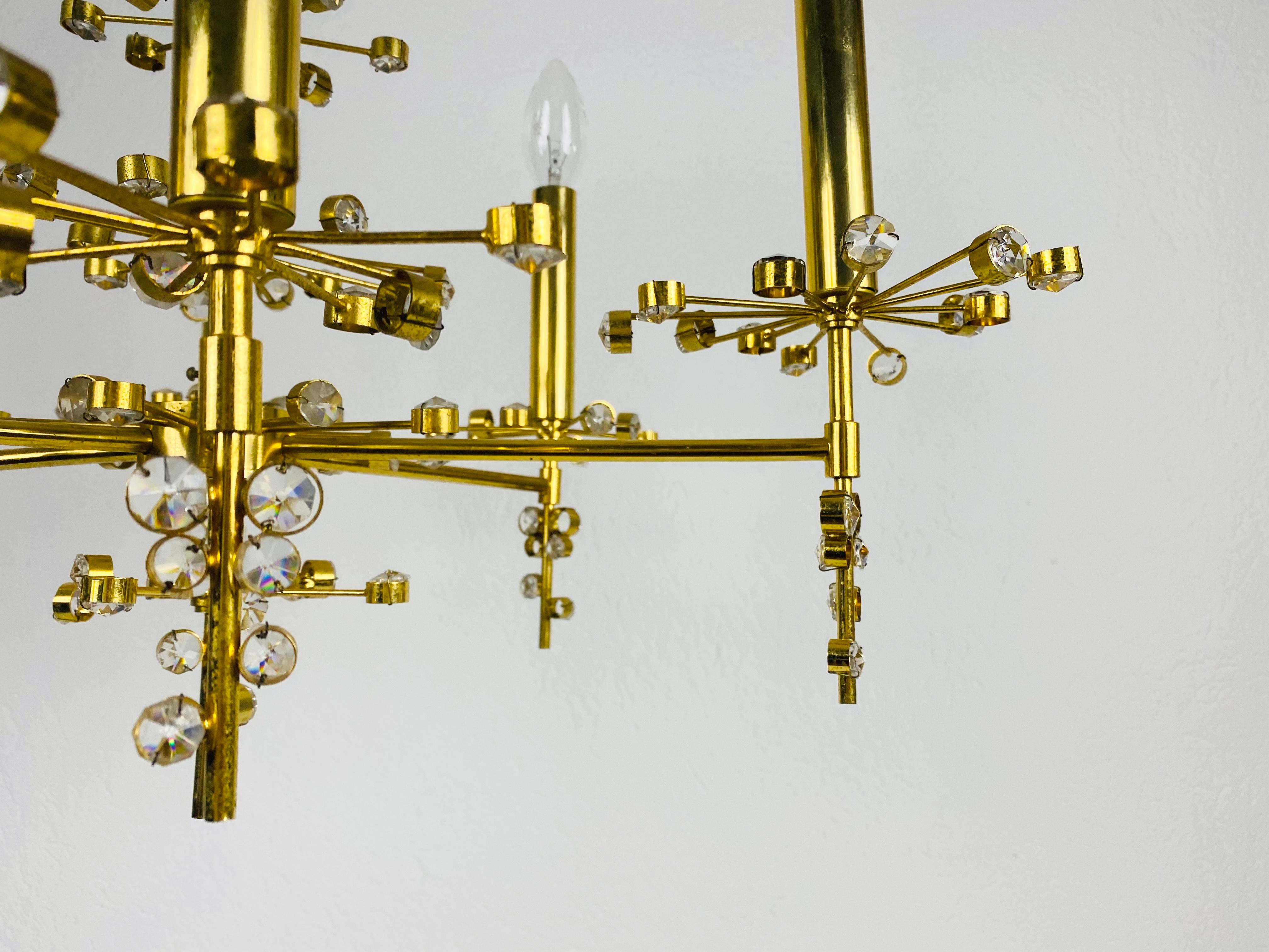 Brass Extraordinary Geometric Crystal Glass Chandelier by Palwa, Germany, 1960s For Sale