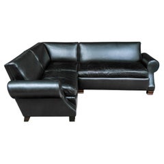 Extraordinaire canapé sectionnel en cuir noir George Smith