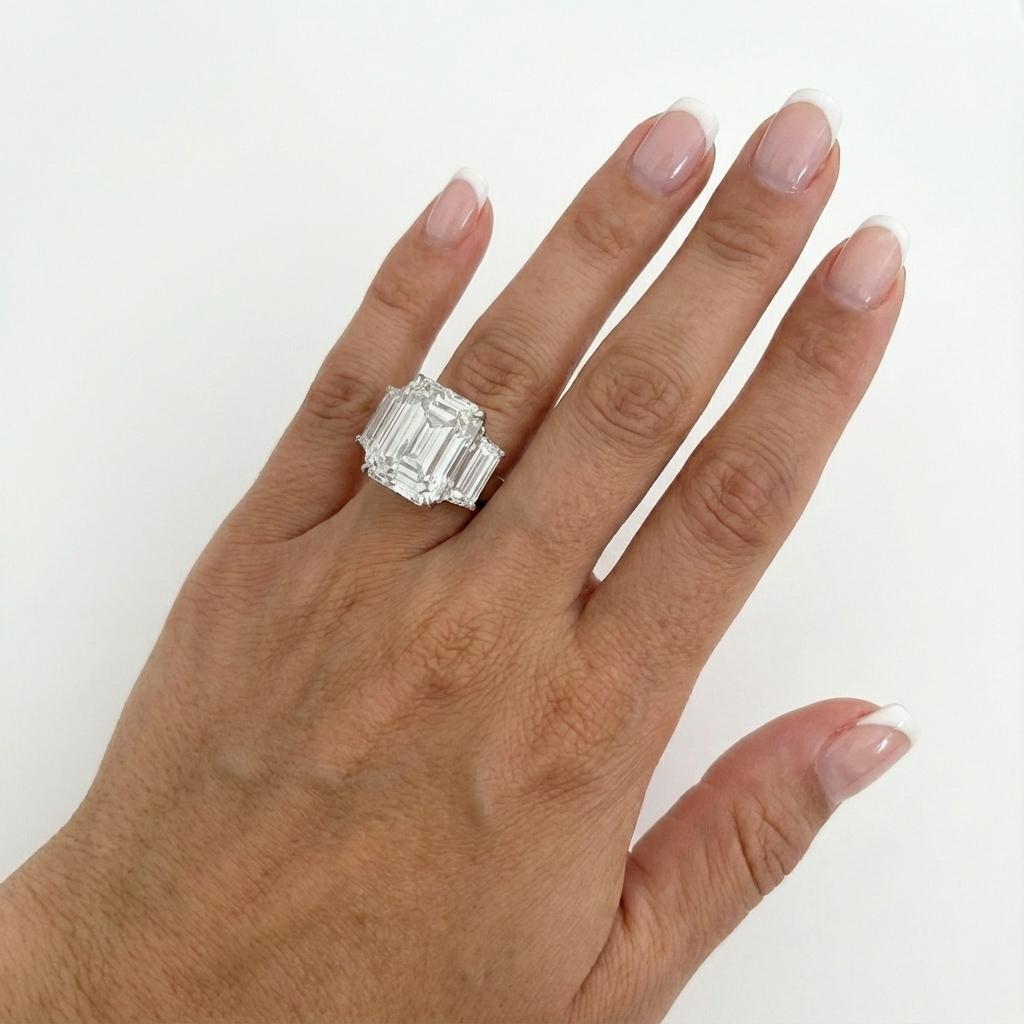 Contemporain Bague extraordinaire en diamant taille émeraude de 10,38 carats certifiée par le GIA en vente