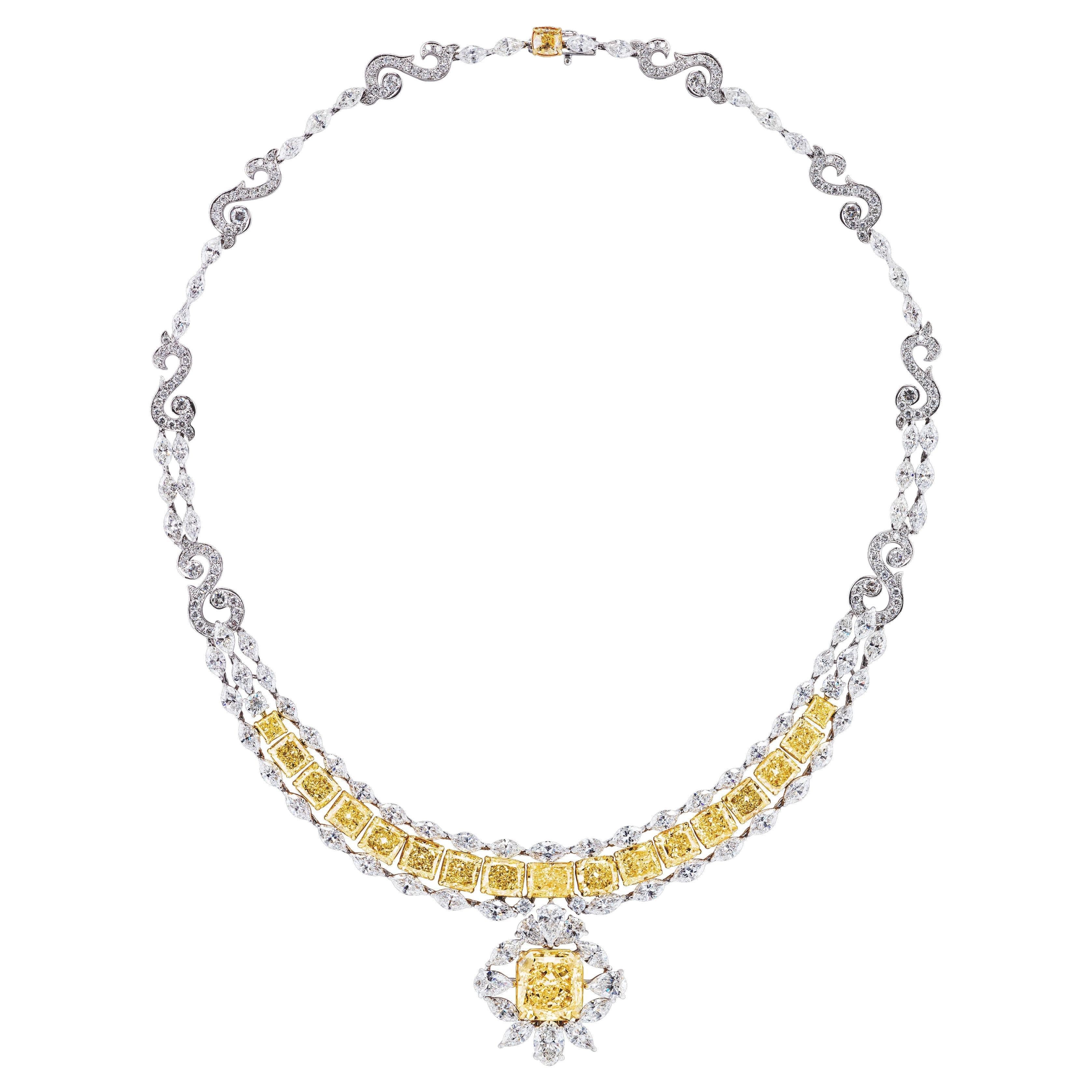 Extraordinaire collier de diamants jaunes élégants de 50 carats en or 18 carats certifiés GIA