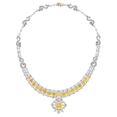 Exceptional 43.69 Carats GIA Certified Fancy Yellow Diamonds Necklace ...