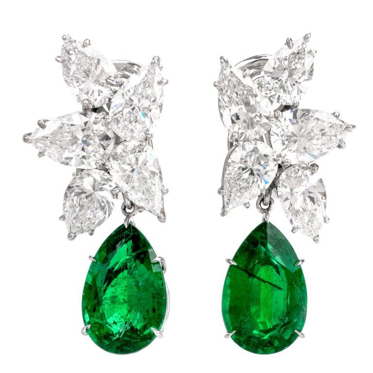 Extraordinary GIA Diamond Emerald Platinum Clip-On Earrings In Excellent Condition For Sale In Miami, FL