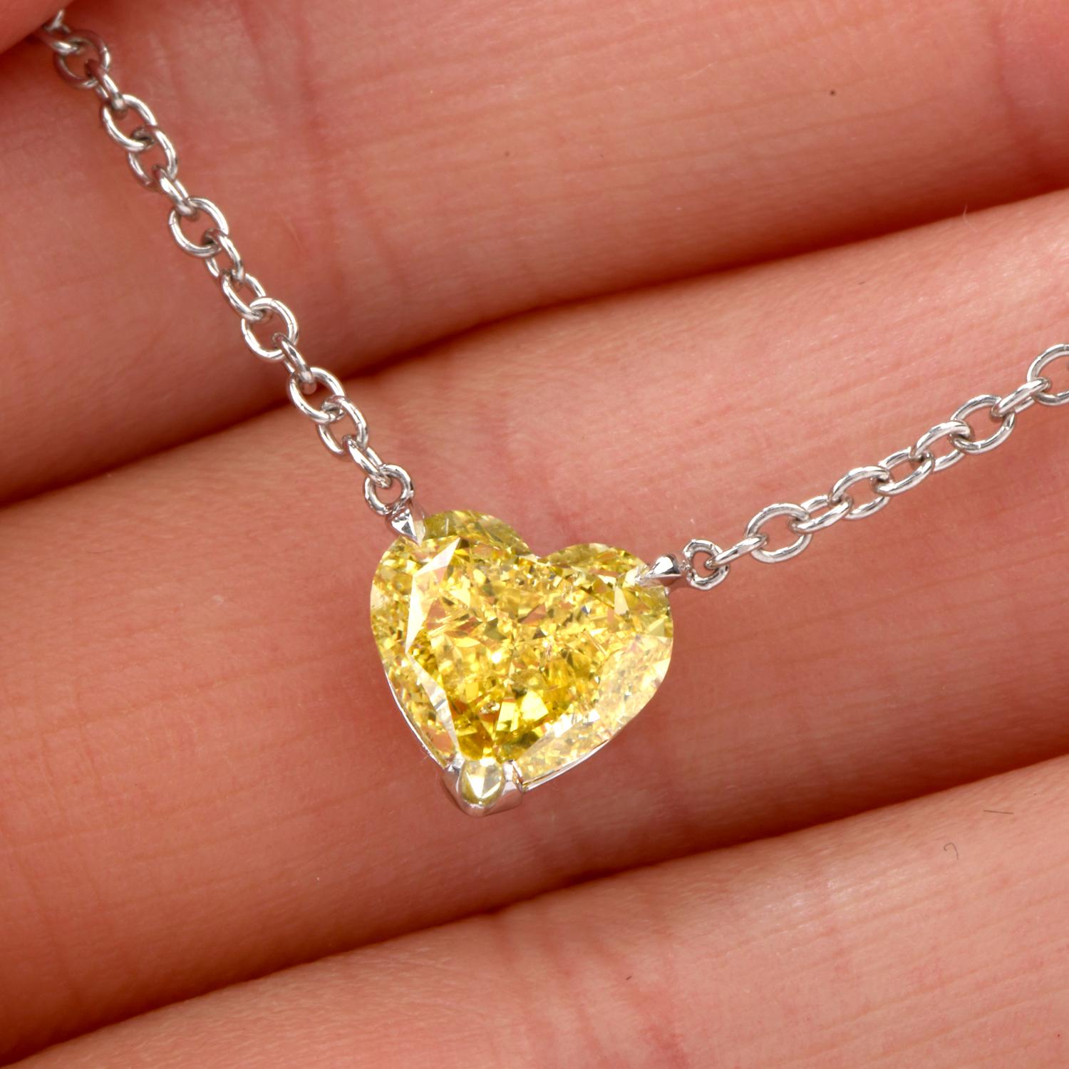 Artist Extraordinary GIA Natural Fancy Intense Yellow Diamond Heart Necklace