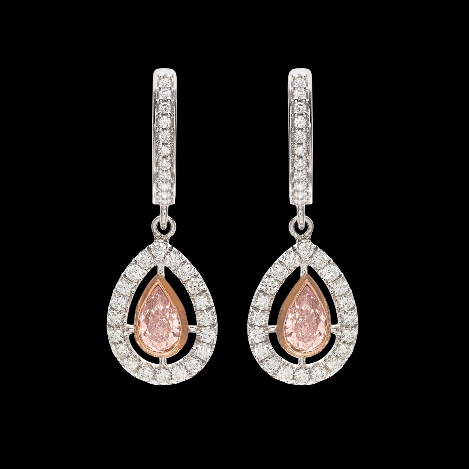 Extraordinary GIA Pink & White Diamond Drop Earrings In New Condition For Sale In San Francisco, CA