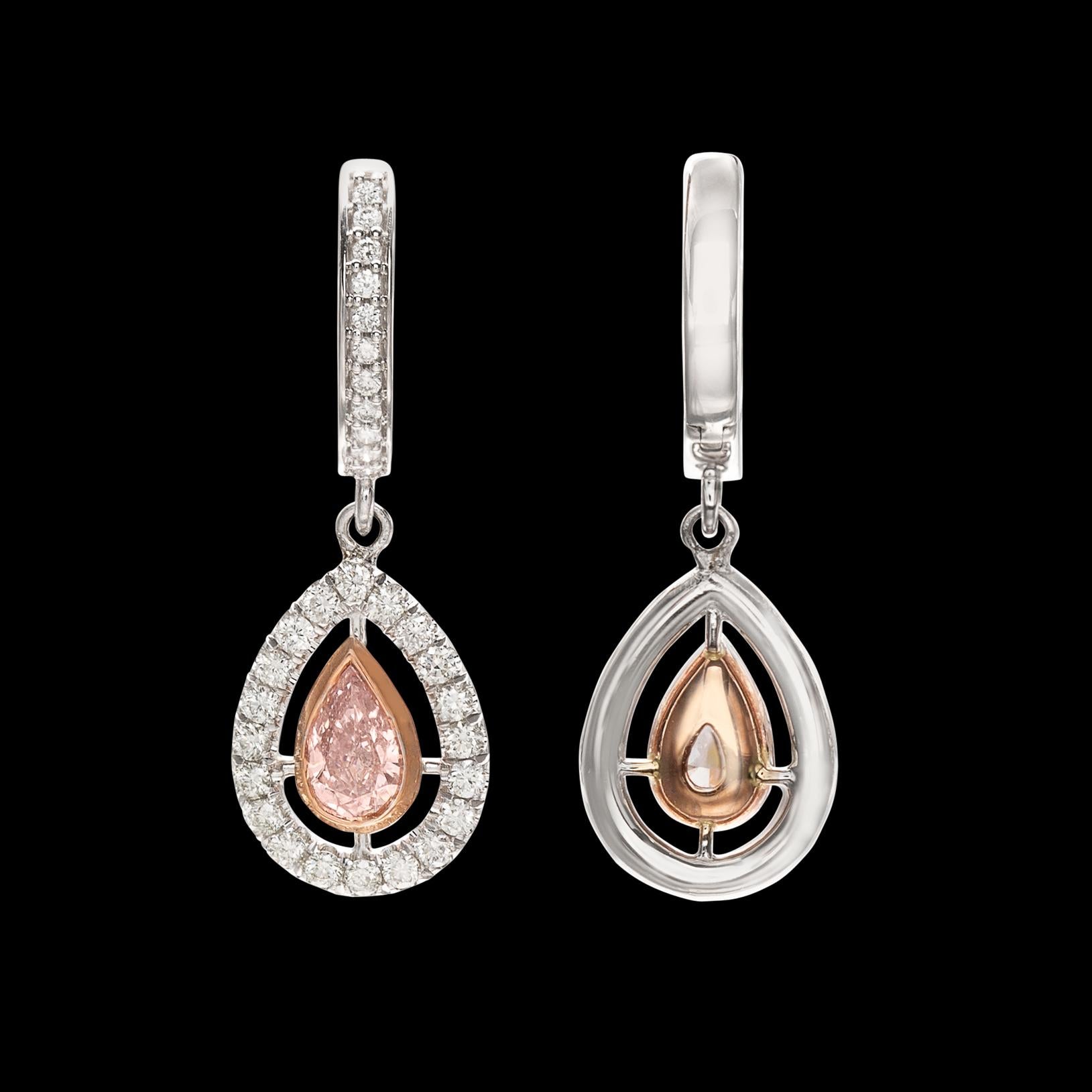 Women's Extraordinary GIA Pink & White Diamond Drop Earrings For Sale