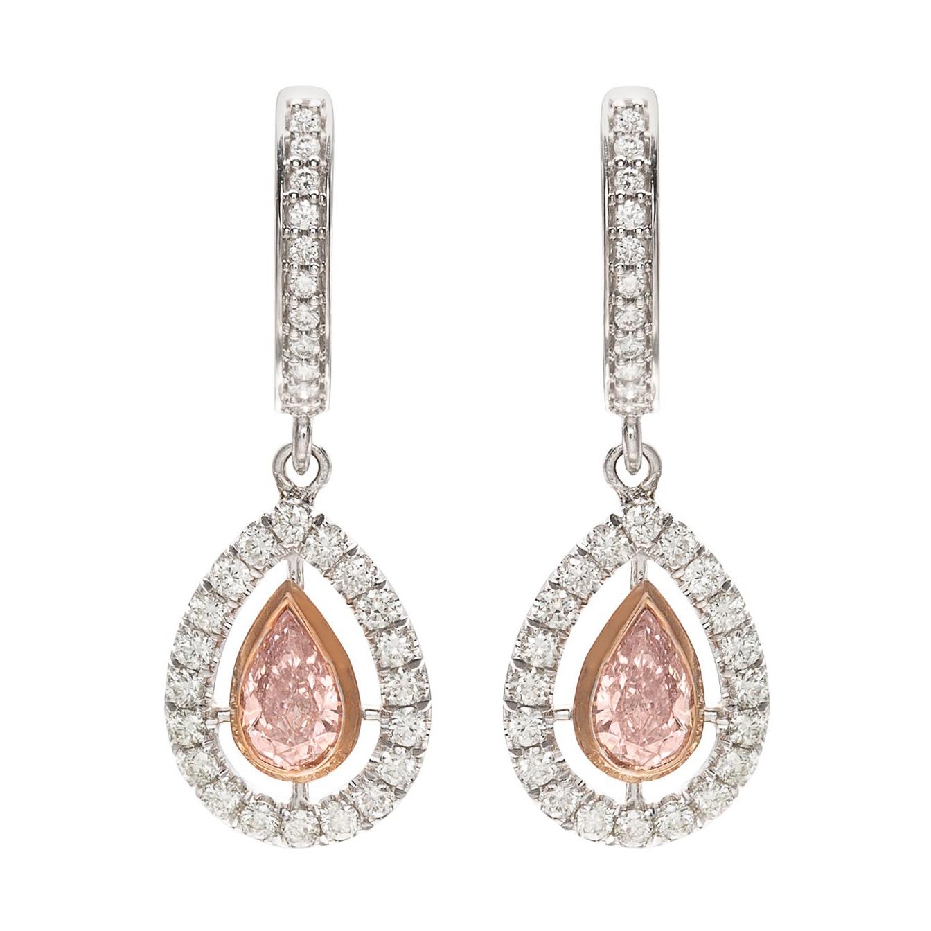 Extraordinary GIA Pink & White Diamond Drop Earrings