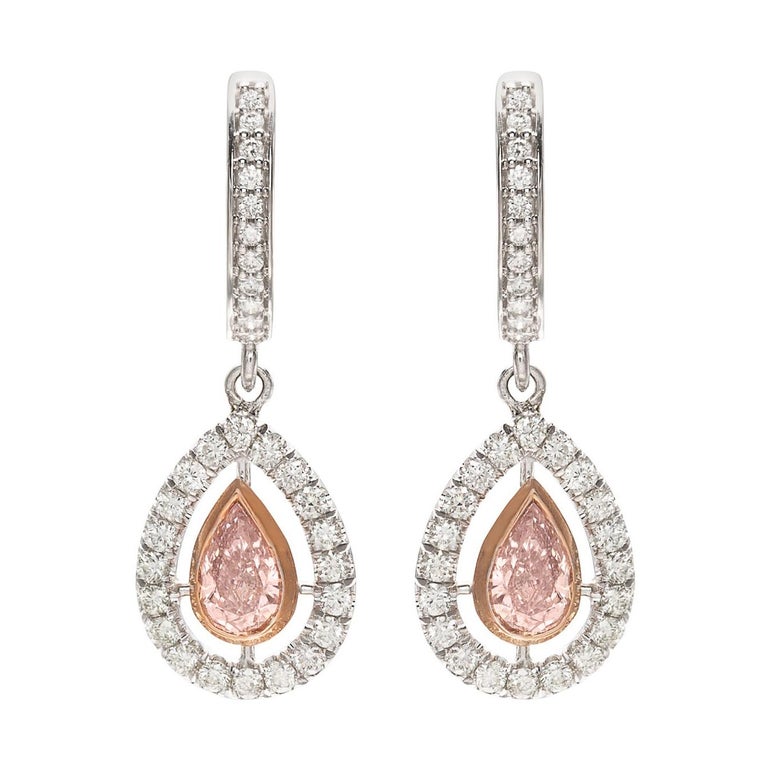 Extraordinary GIA Pink and White Diamond Drop Earrings For Sale at 1stDibs