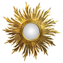 Extraordinary Gilt Sunburst Starburst Wood Convex Mirror Spain 1960s Extraordinary Gilt Sunburst Starburst Wood Convex Mirror Spain 1960s