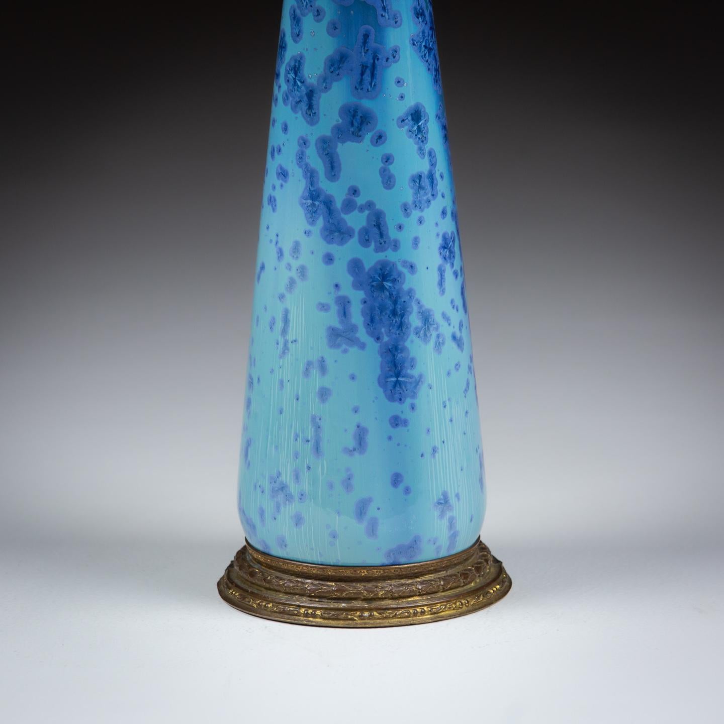 French Extraordinary Glazed Blue Studio Pottery Vase as Lamp For Sale