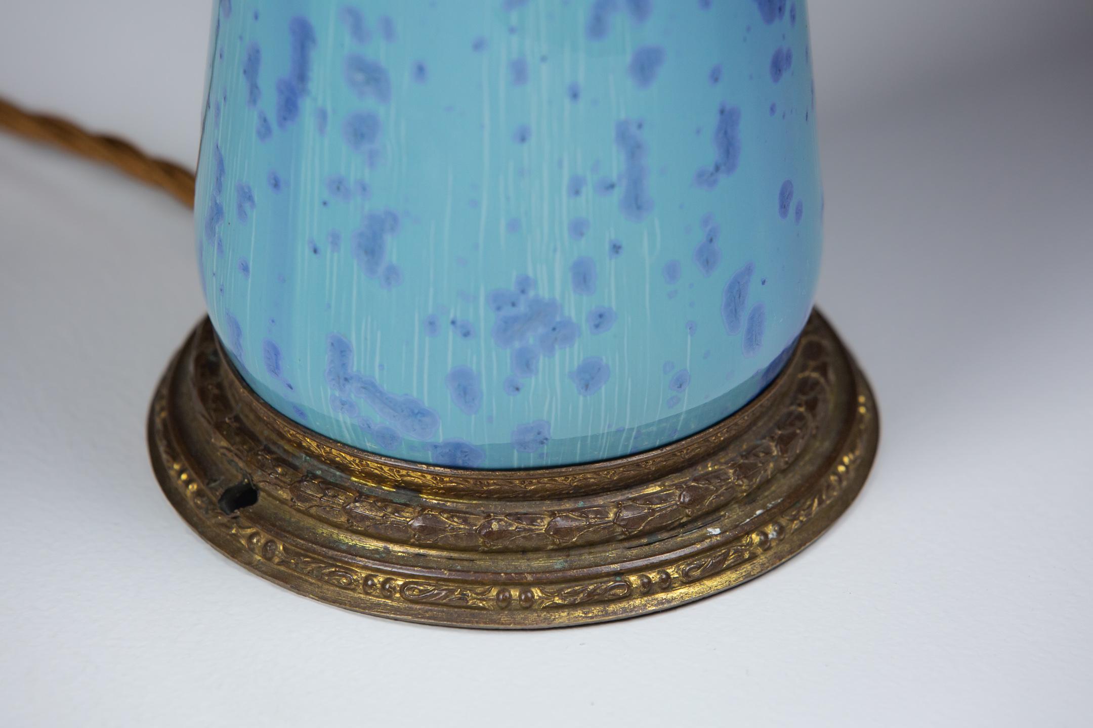 Ceramic Extraordinary Glazed Blue Studio Pottery Vase as Lamp For Sale