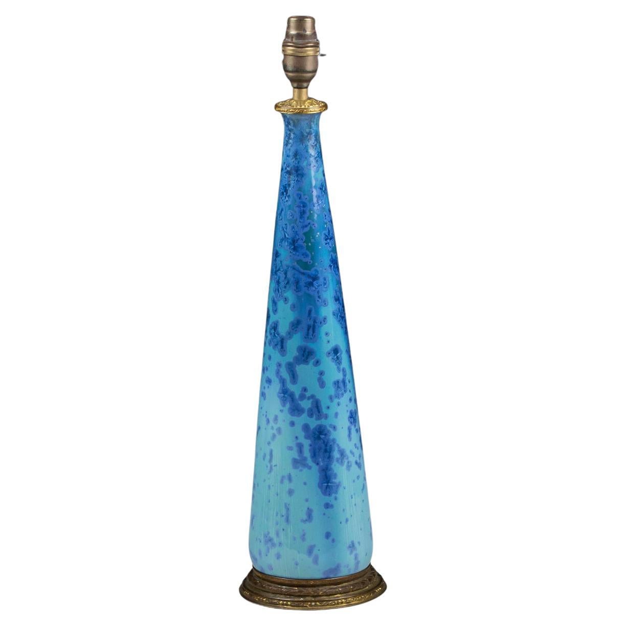 Extraordinary Glazed Blue Studio Pottery Vase as Lamp For Sale