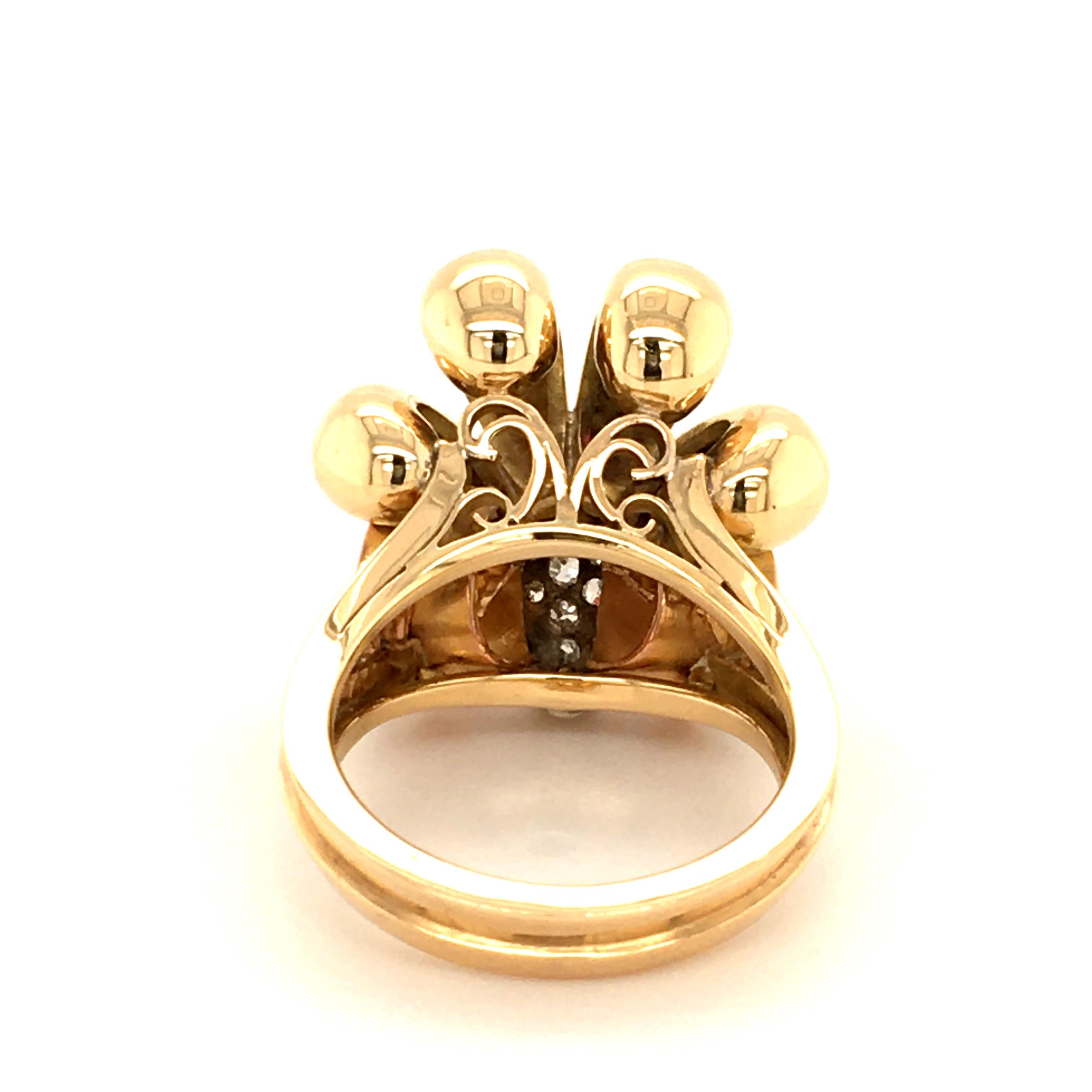 Women's or Men's Extraordinary Gold Ring with Rubys and Oldcut Diamonds