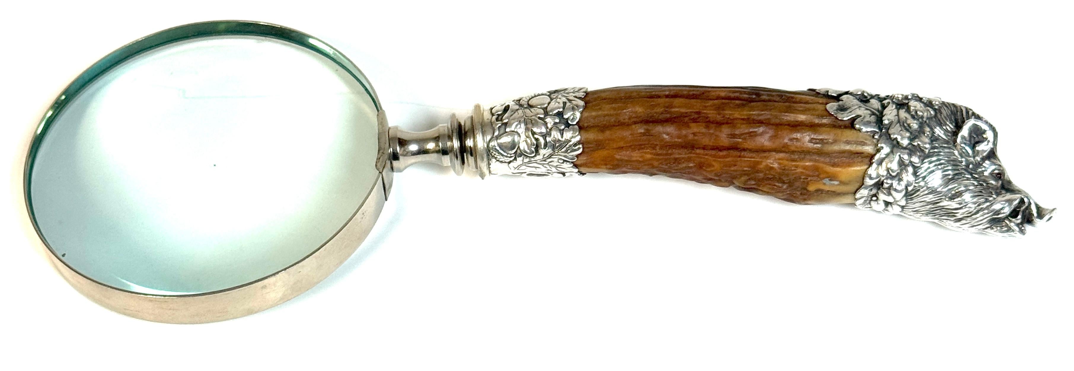 Extraordinary Gorham Cast Sterling Wild Boar Magnifying Glass, 1870s 9