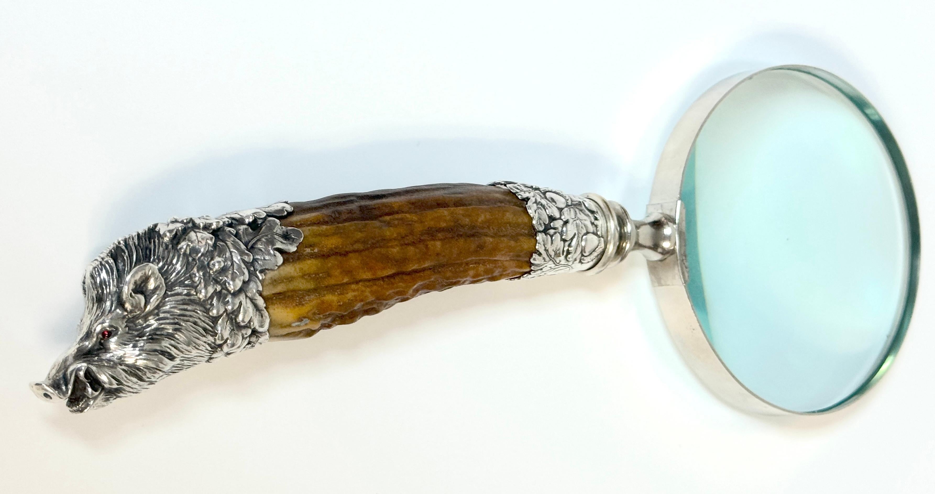 Extraordinary Gorham Cast Sterling Wild Boar Magnifying Glass, 1870s In Good Condition In West Palm Beach, FL