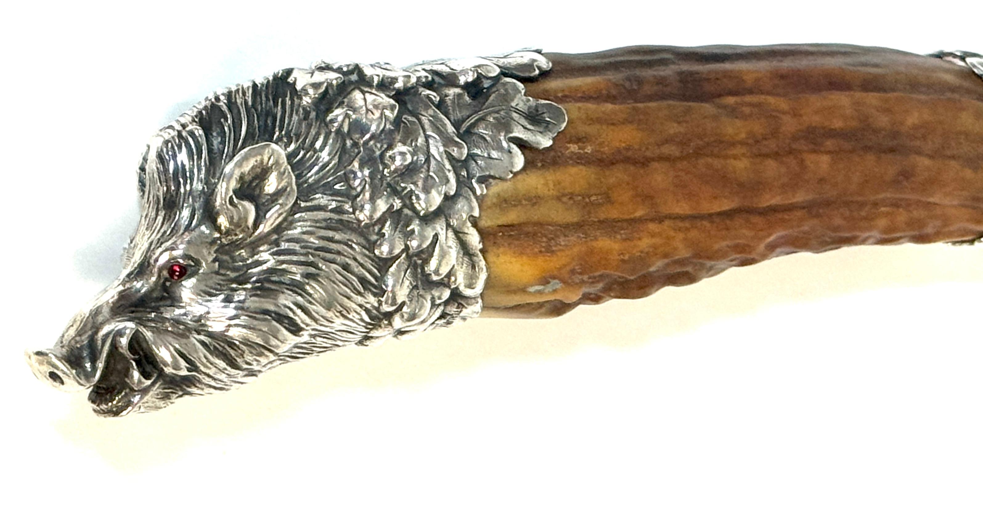 19th Century Extraordinary Gorham Cast Sterling Wild Boar Magnifying Glass, 1870s