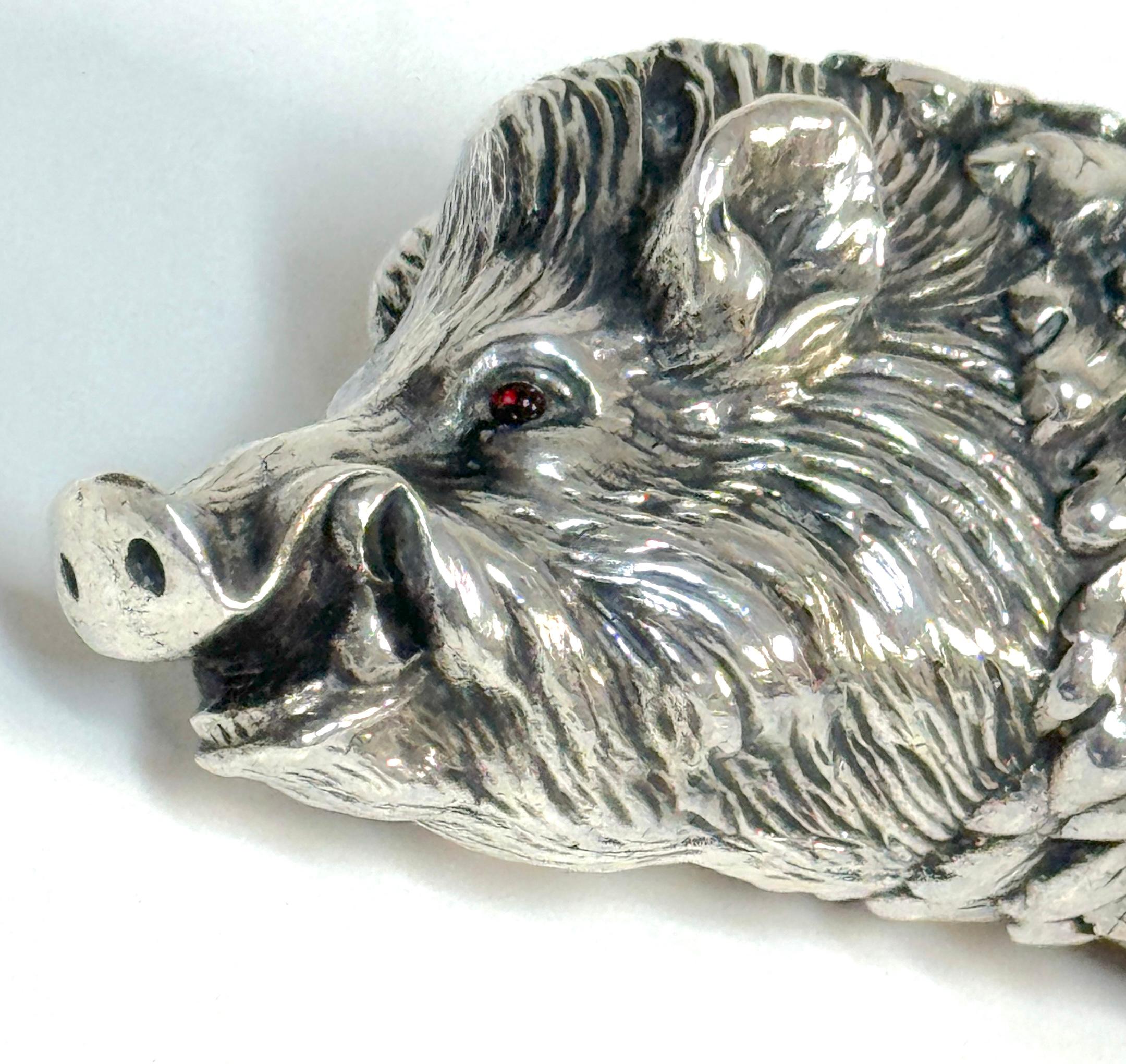Silver Plate Extraordinary Gorham Cast Sterling Wild Boar Magnifying Glass, 1870s