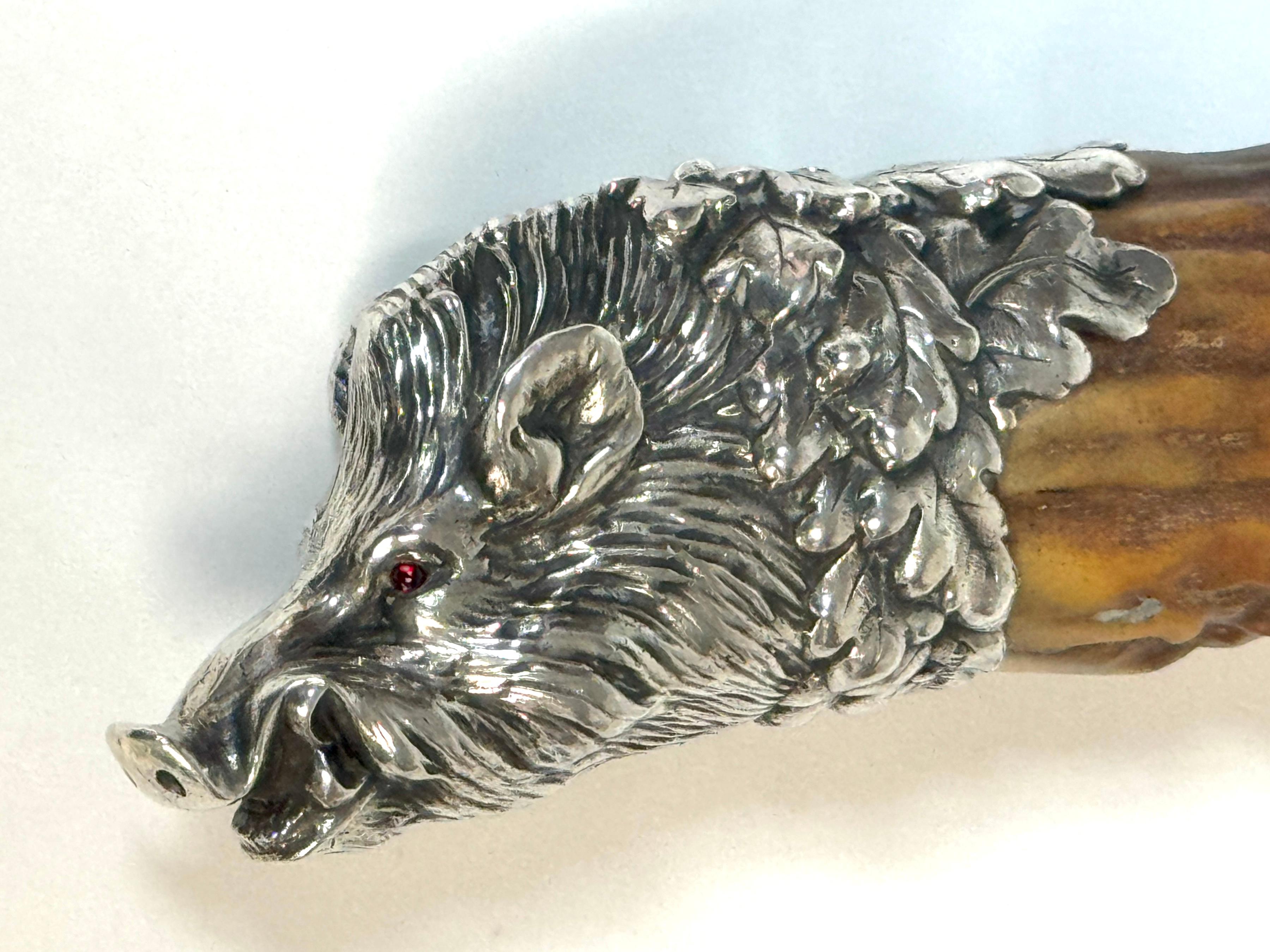 Extraordinary Gorham Cast Sterling Wild Boar Magnifying Glass, 1870s 1