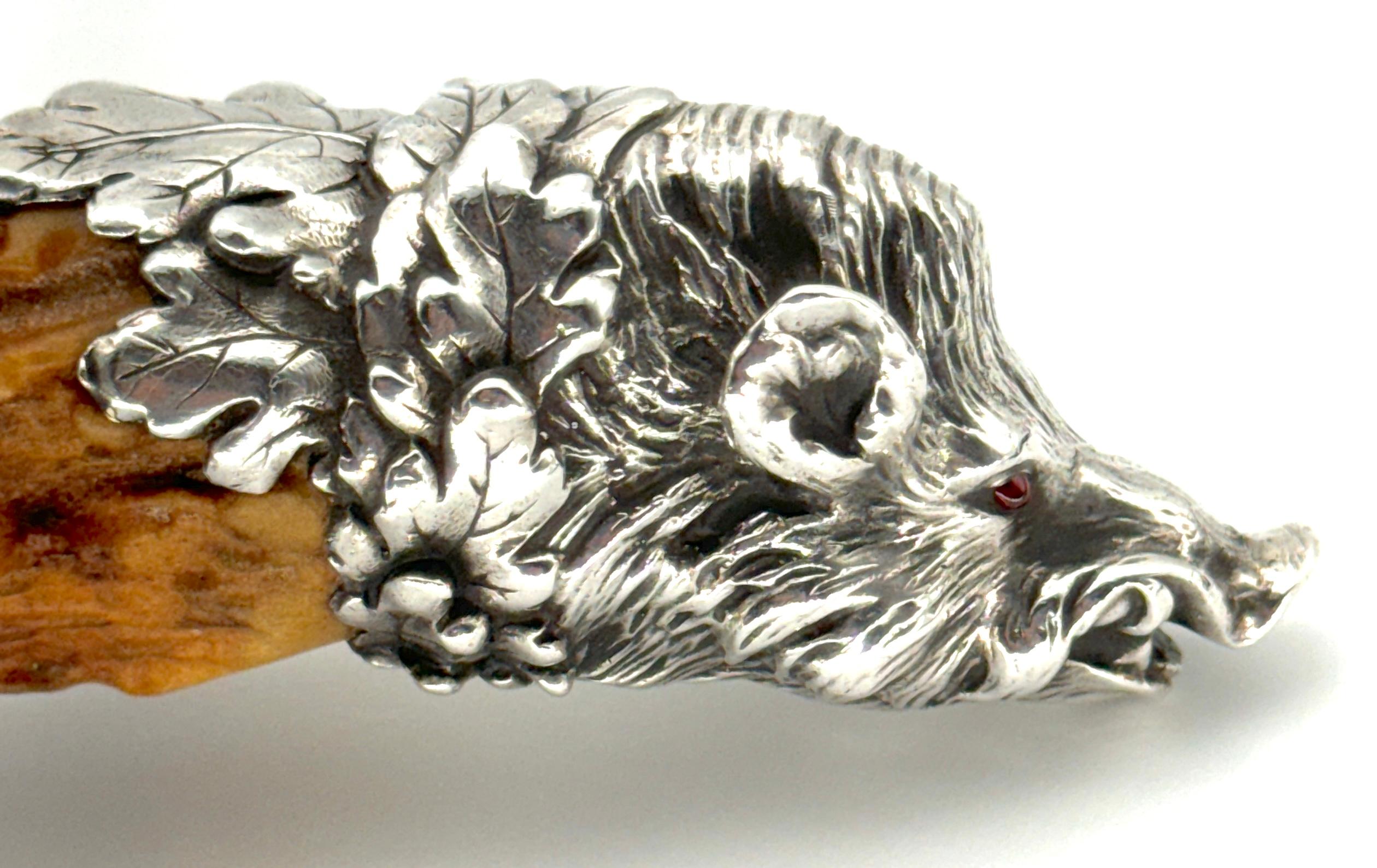 American Extraordinary Gorham Cast Sterling Wild Boar Magnifying Glass, 1878