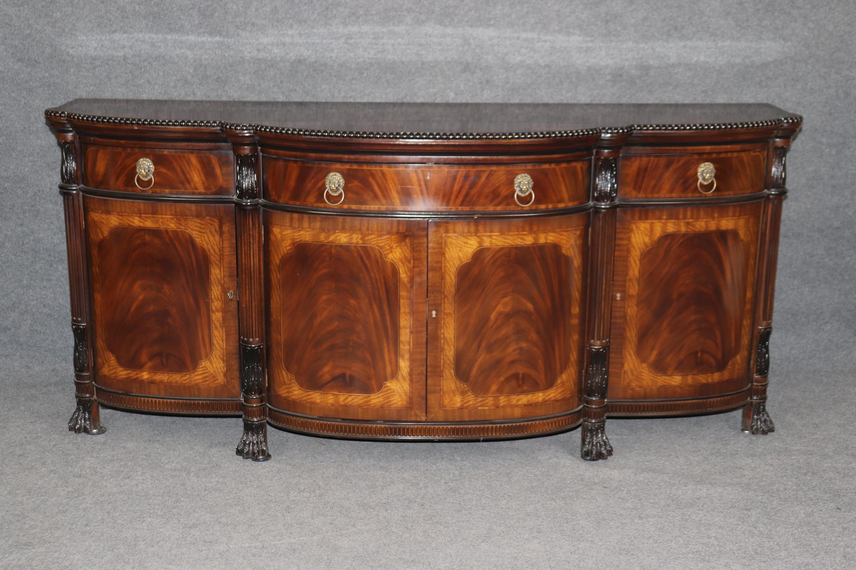 American Extraordinary Grand Carved Flame Mahogany Georgian E.J. Victor Sideboard Server For Sale