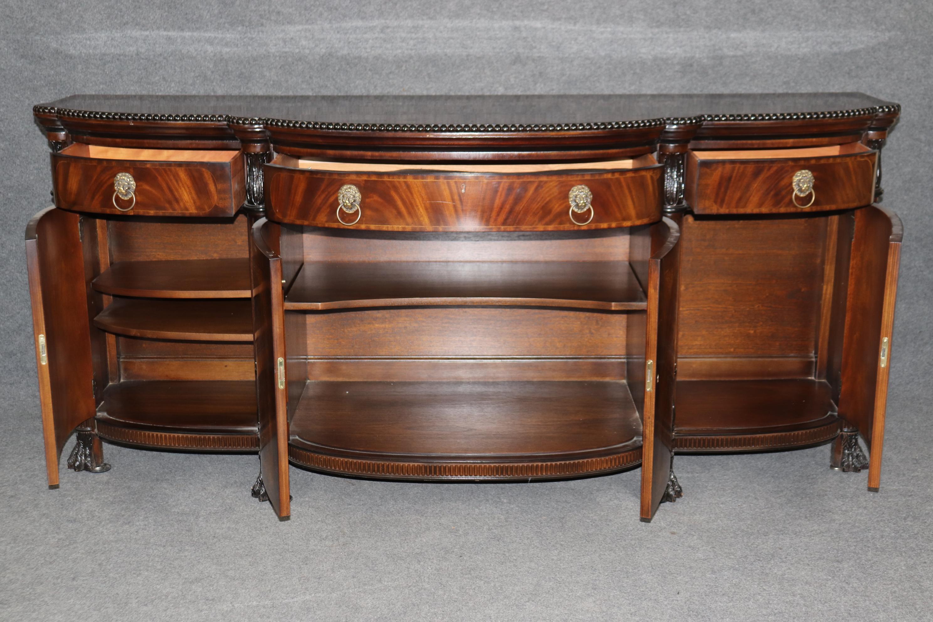 Brass Extraordinary Grand Carved Flame Mahogany Georgian E.J. Victor Sideboard Server For Sale