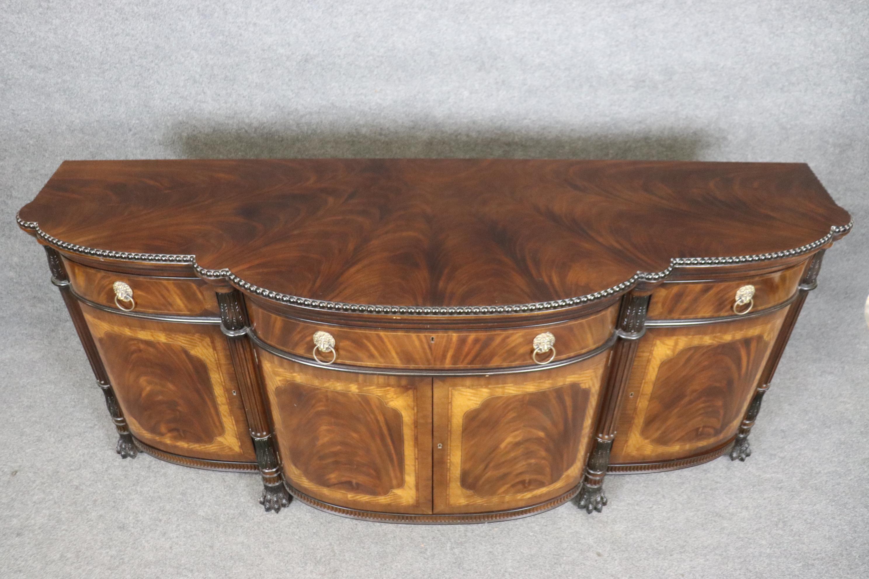 Extraordinary Grand Carved Flame Mahogany Georgian E.J. Victor Sideboard Server For Sale 1