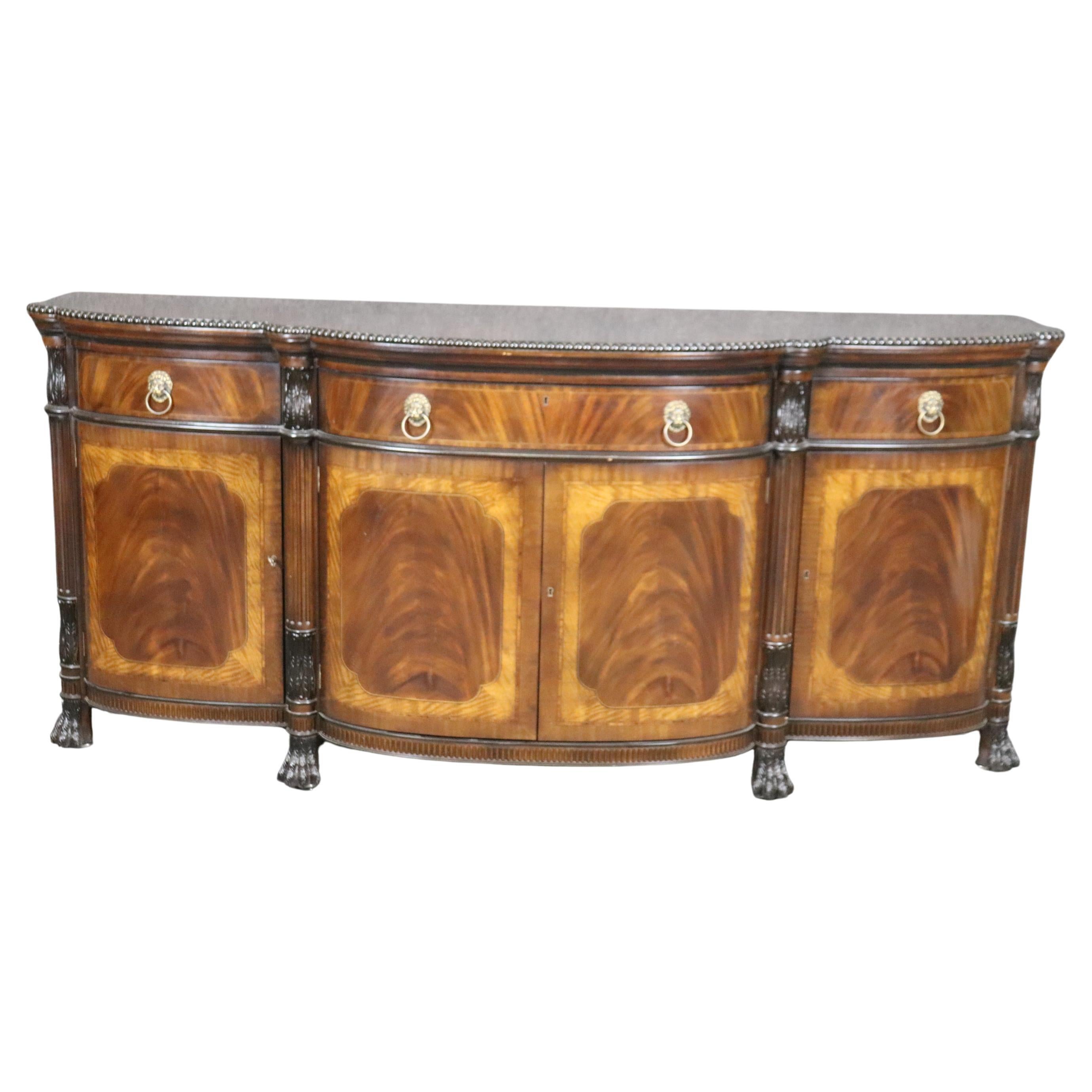 Extraordinary Grand Carved Flame Mahogany Georgian E.J. Victor Sideboard Server