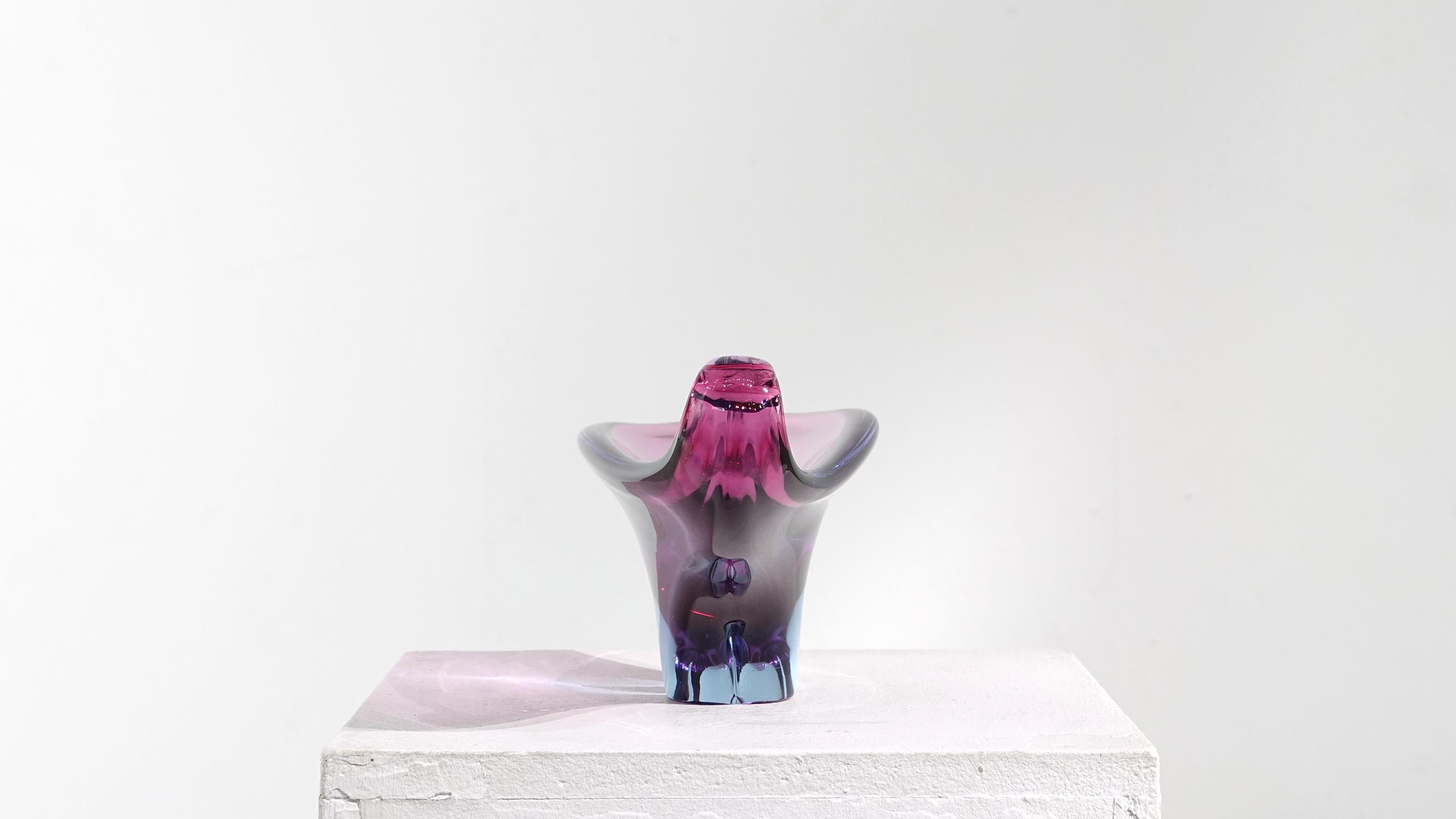 Extraordinaire bol en verre de Murano soufflé à la main, violet et bleu, 1960 3