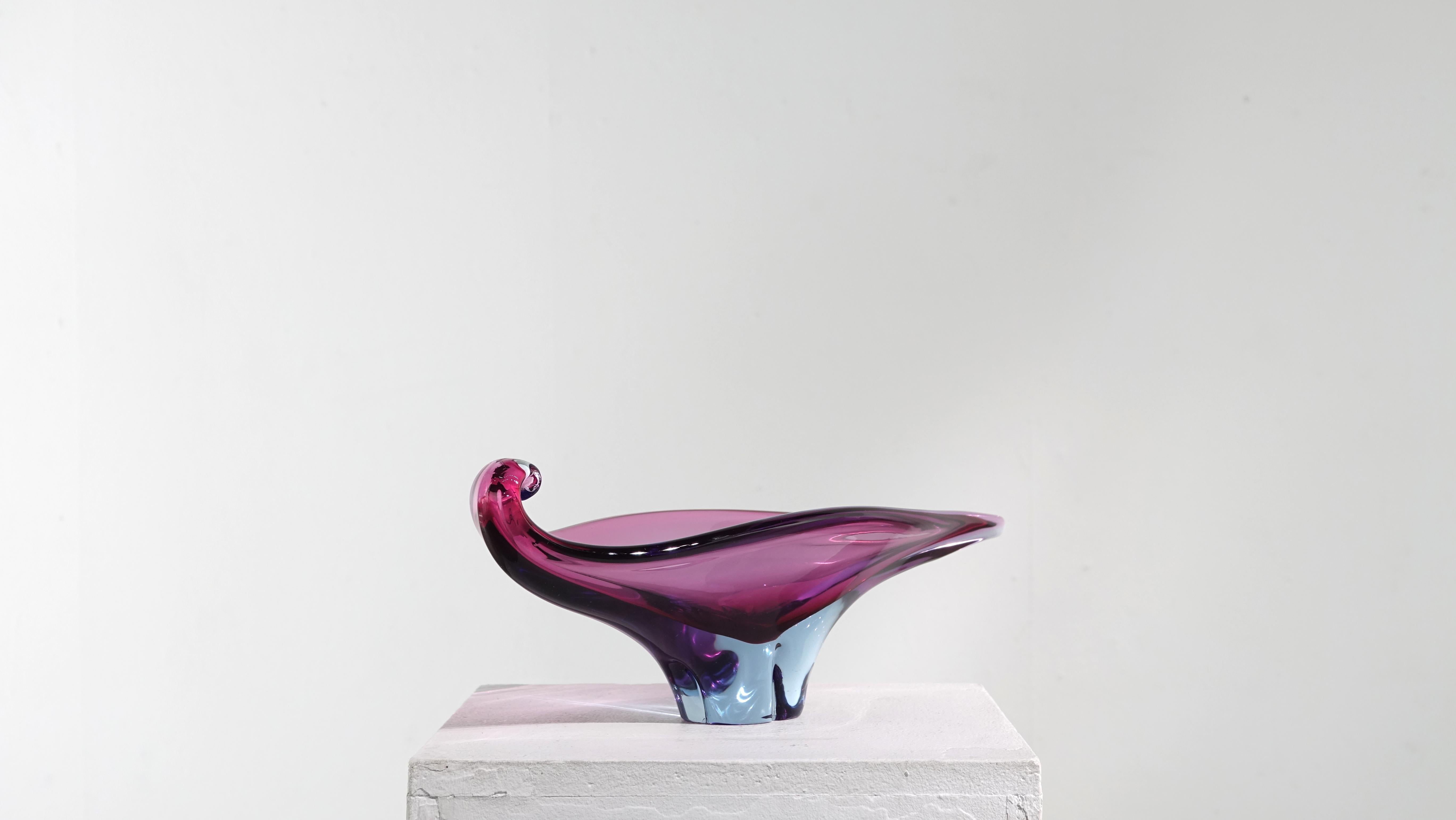 Extraordinaire bol en verre de Murano soufflé à la main, violet et bleu, 1960 4