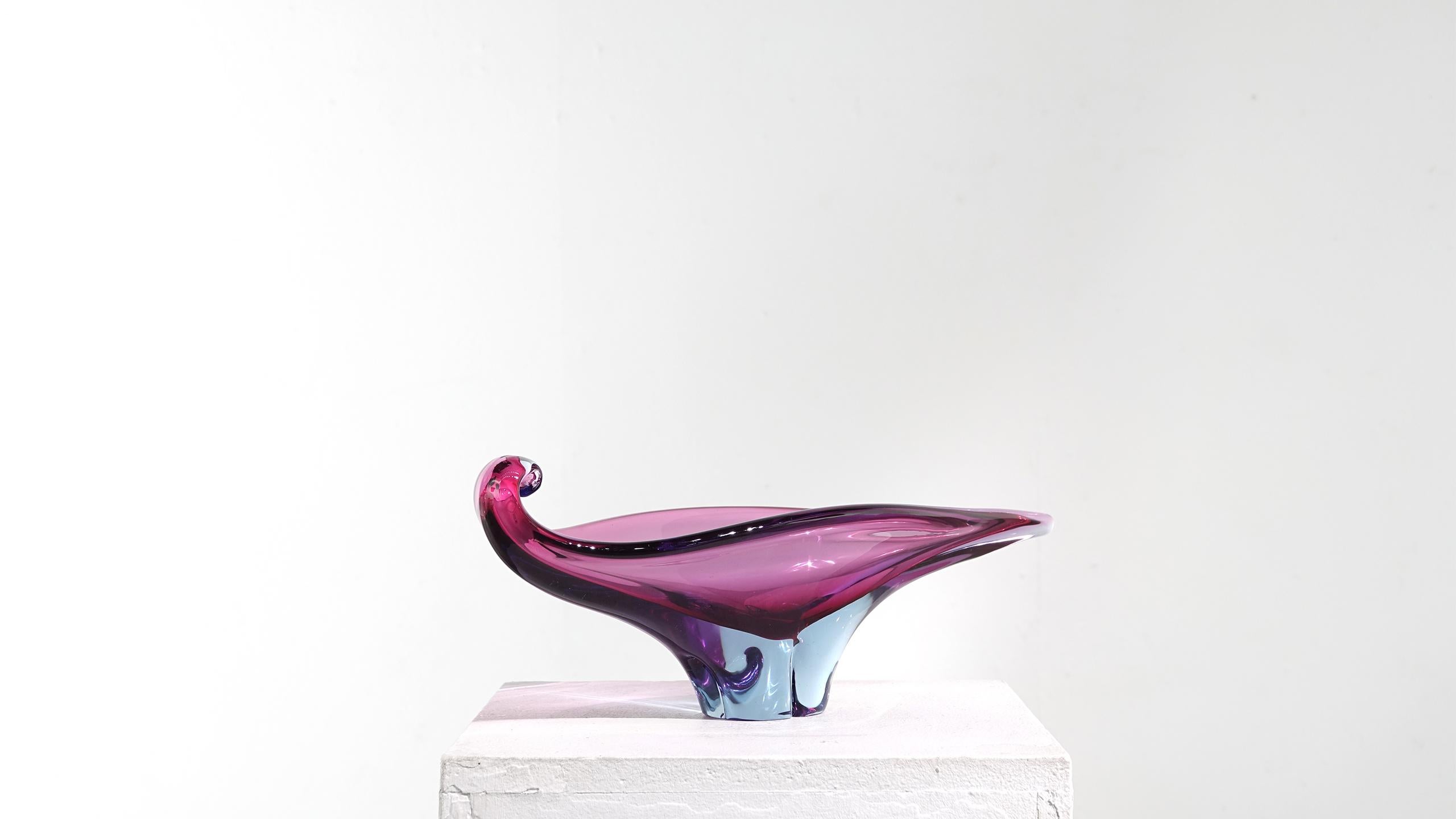 italien Extraordinaire bol en verre de Murano soufflé à la main, violet et bleu, 1960