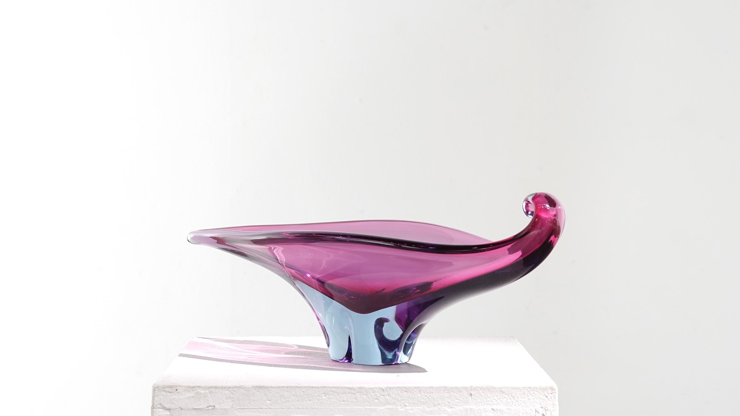 Extraordinaire bol en verre de Murano soufflé à la main, violet et bleu, 1960 1
