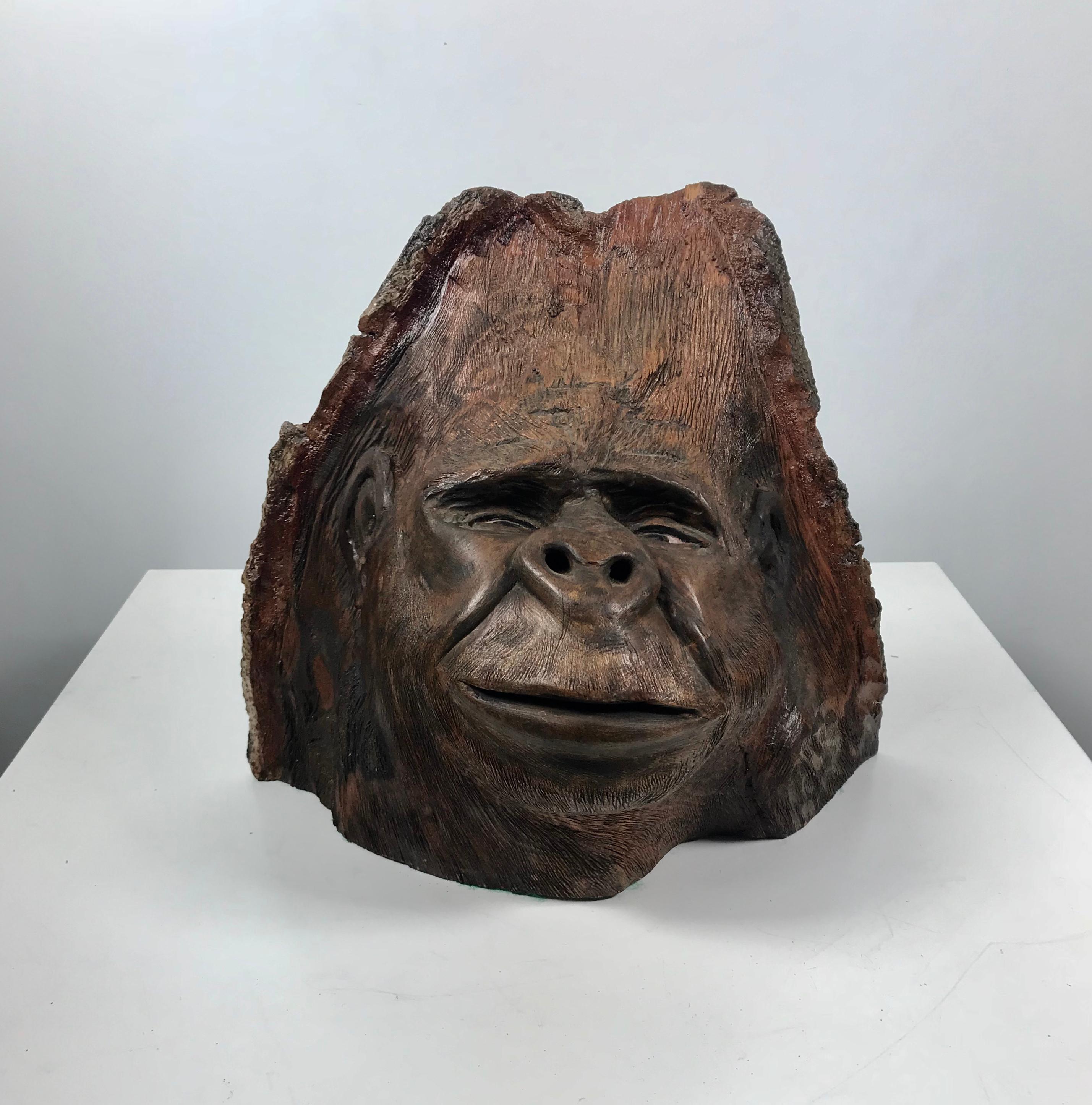 Milieu du XXe siècle Extraordinaire sculpture d'art populaire « Gorilla » sculptée à la main à partir d'un nœud d'arbre en vente