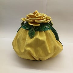 Extraordinary hand coloured celluoid frame and moire silk 'rose' handbag, French