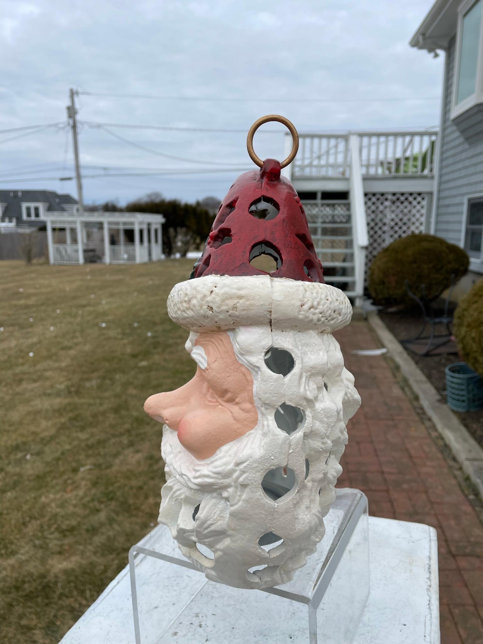 Extraordinary Hand Painted Santa Claus Lighting Lantern For Sale 5
