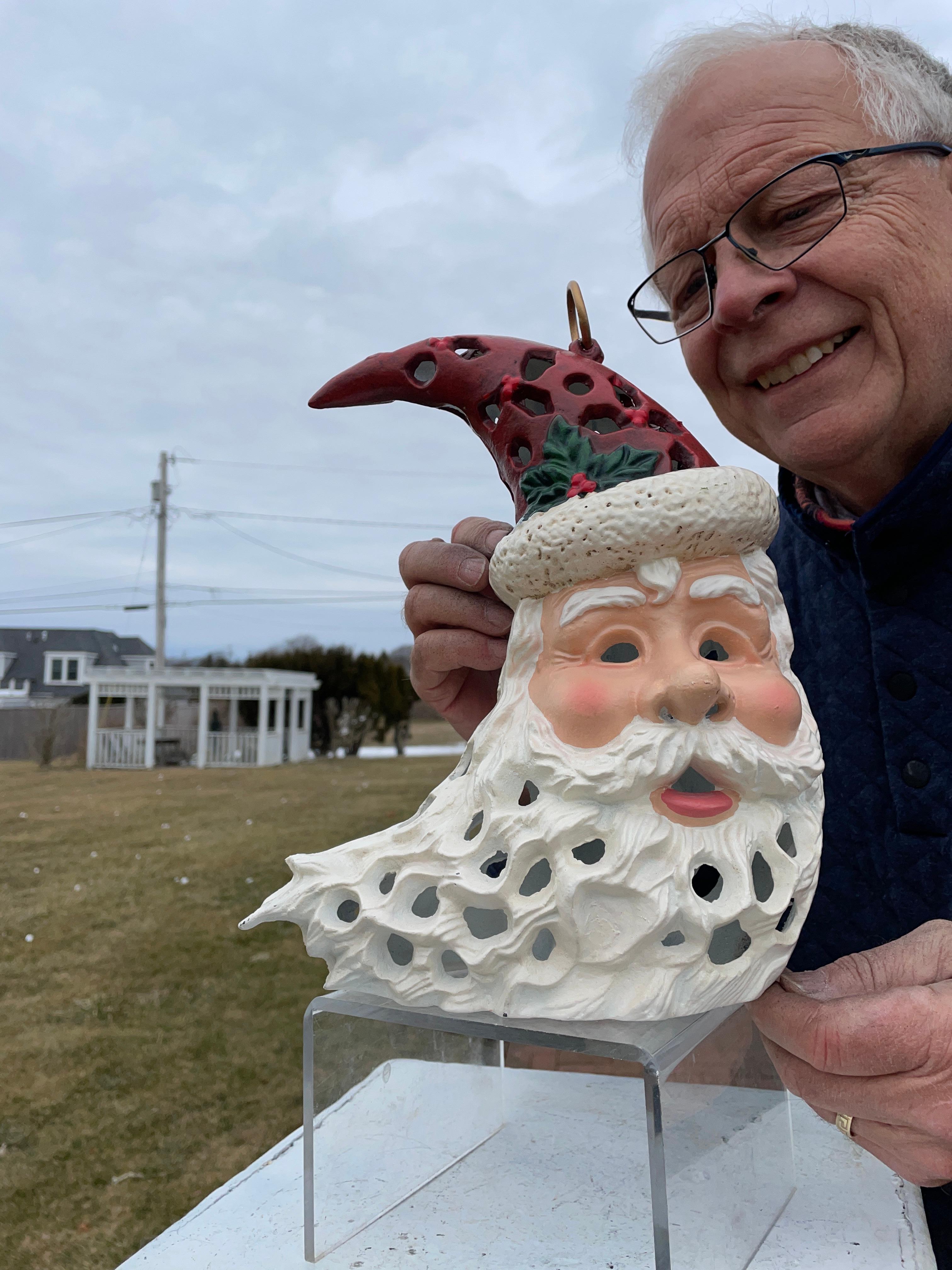 Extraordinary Hand Painted Santa Claus Lighting Lantern For Sale 6