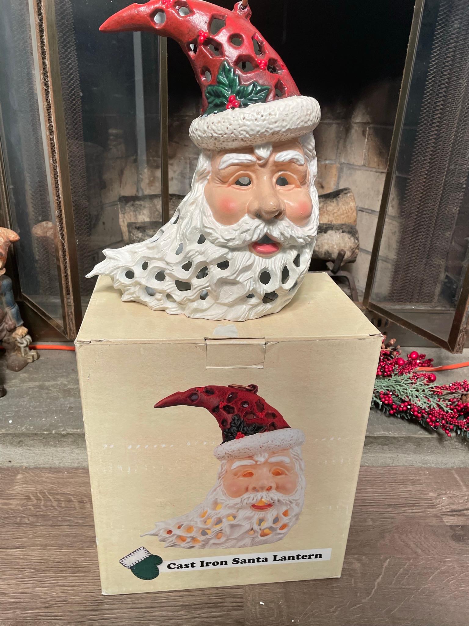 Extraordinary Hand Painted Santa Claus Lighting Lantern In Good Condition For Sale In South Burlington, VT