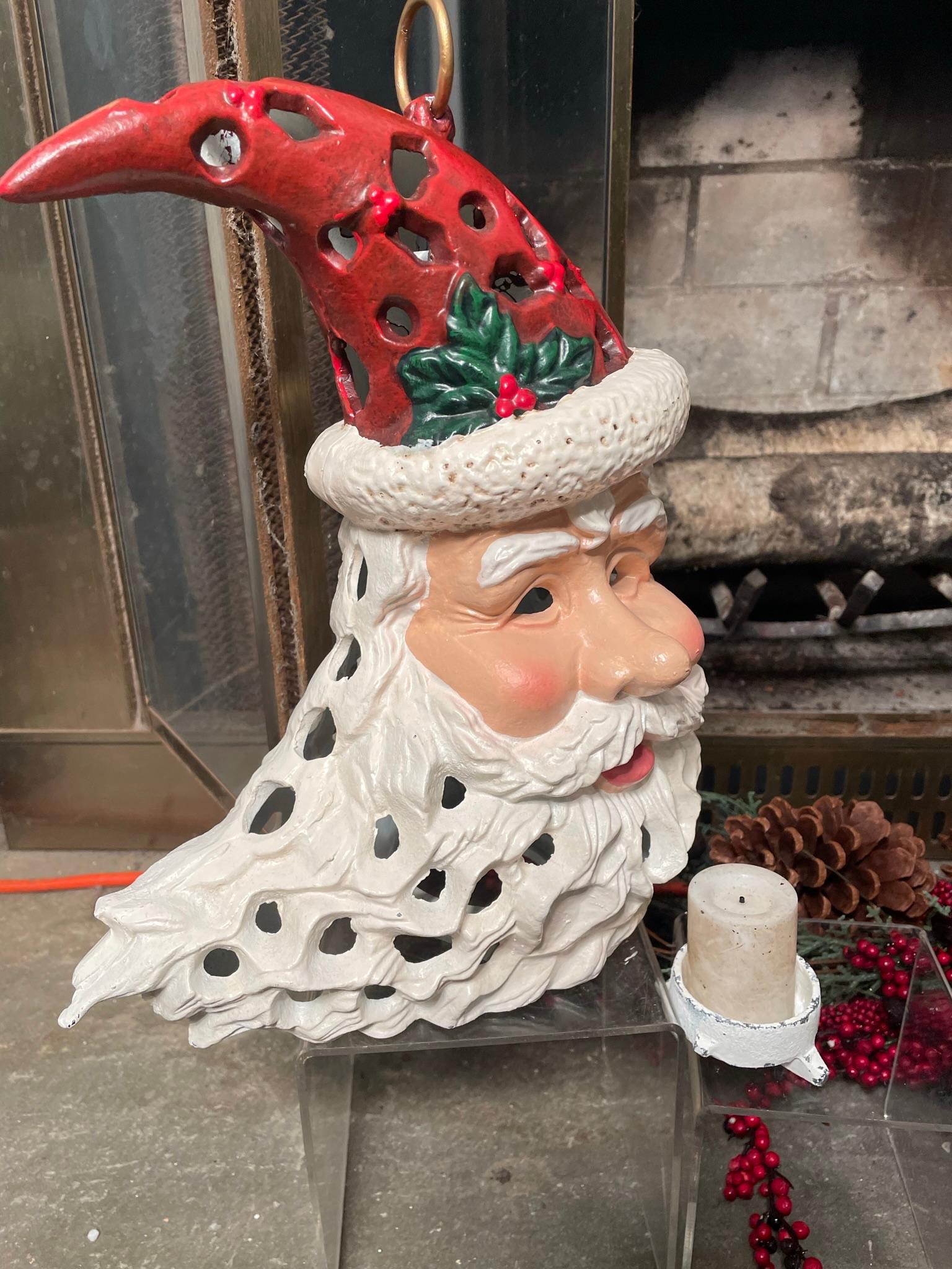 20th Century Extraordinary Hand Painted Santa Claus Lighting Lantern For Sale