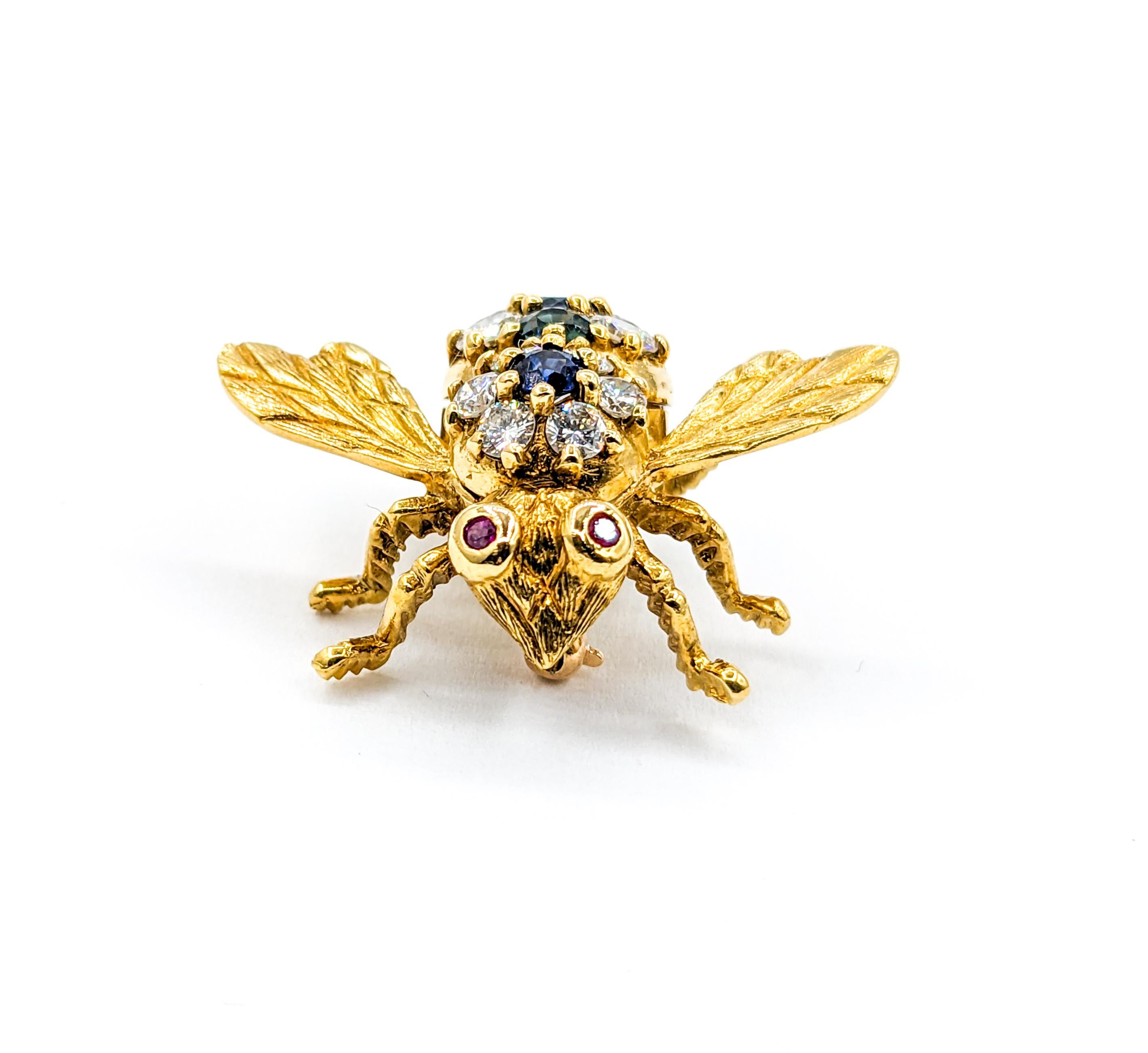 Retro Extraordinary Herbert Rosenthal Bee Sapphire & Diamond Pin Brooch in 18K Gold