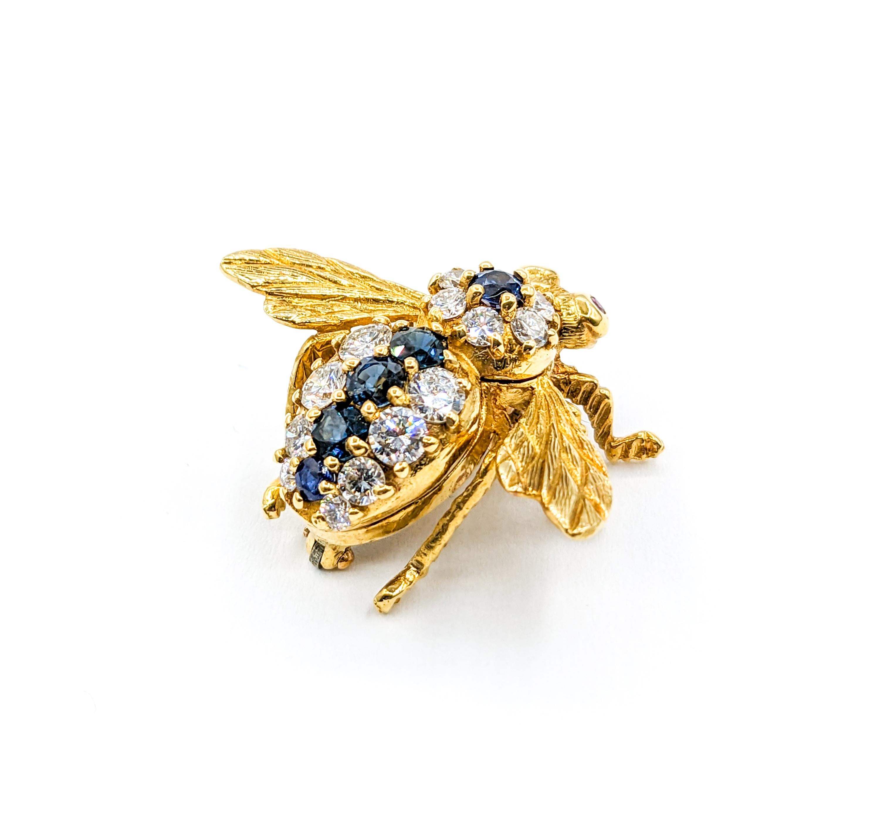 Extraordinary Herbert Rosenthal Bee Sapphire & Diamond Pin Brooch in 18K Gold In Excellent Condition In Bloomington, MN