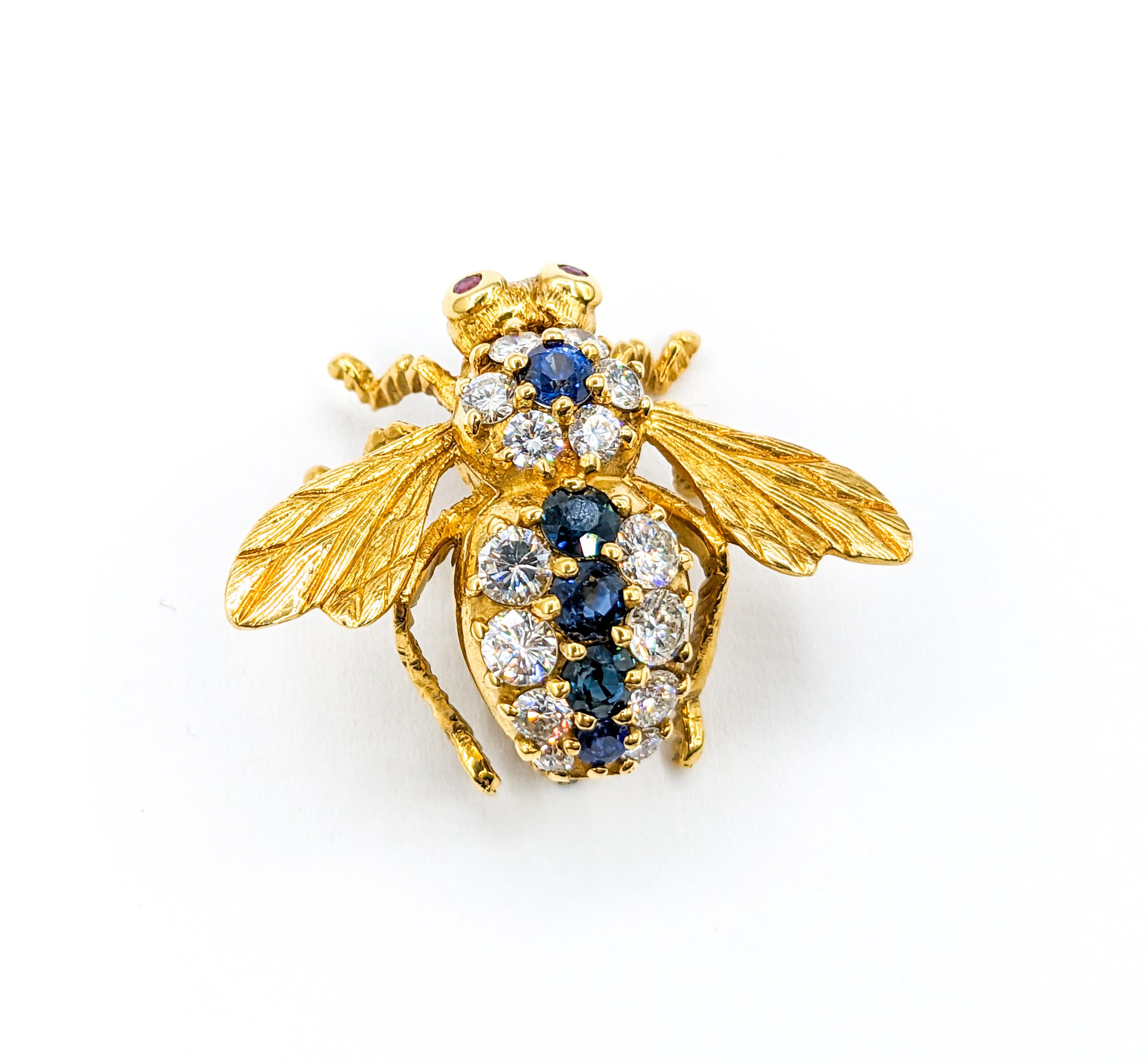 Women's or Men's Extraordinary Herbert Rosenthal Bee Sapphire & Diamond Pin Brooch in 18K Gold
