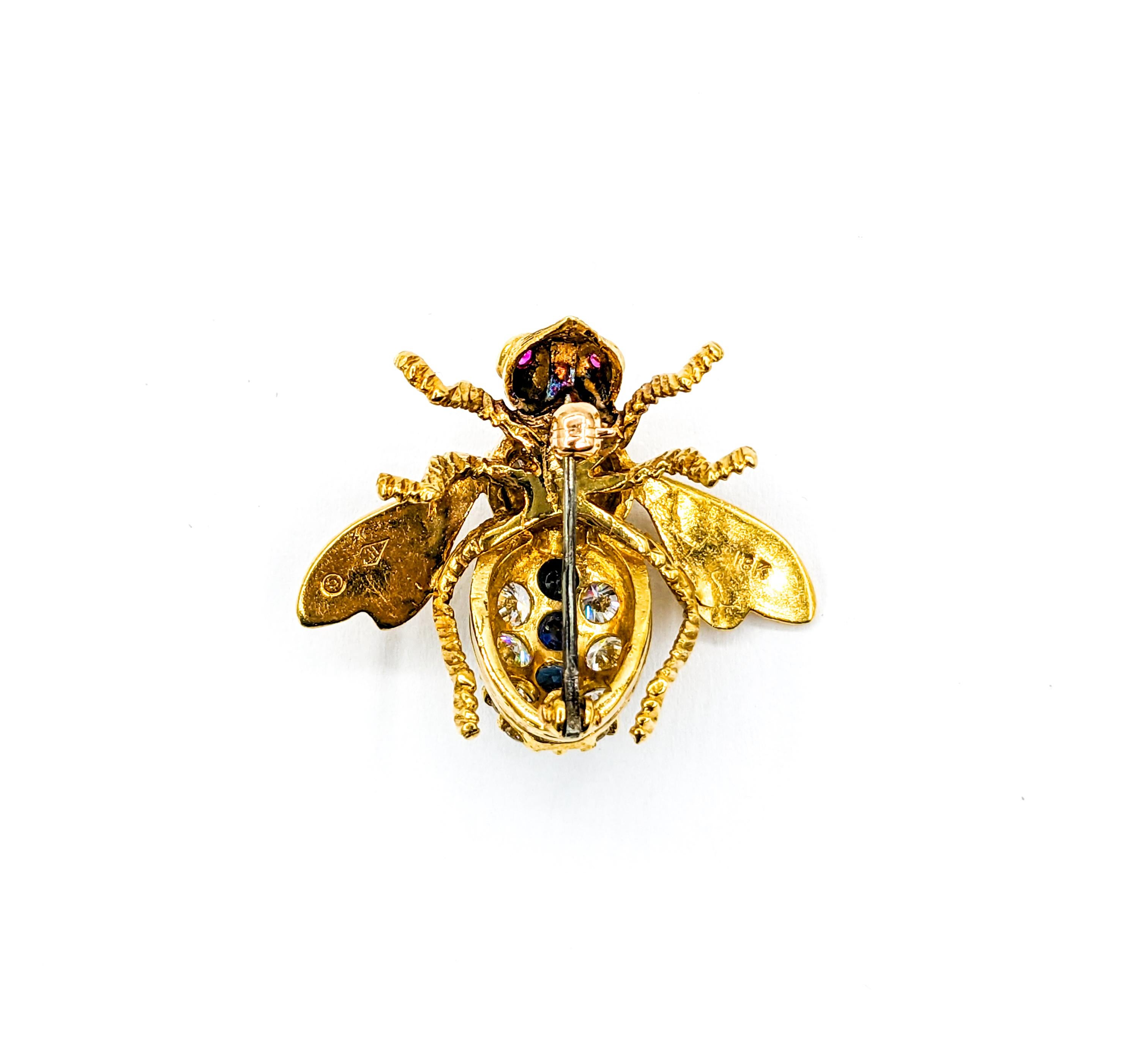 Extraordinary Herbert Rosenthal Bee Sapphire & Diamond Pin Brooch in 18K Gold 1