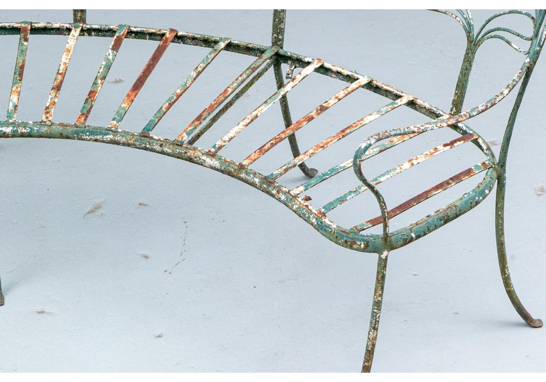 Extraordinary Hollywood Regency Era Painted Wrought Iron Garden Bench For Sale 7