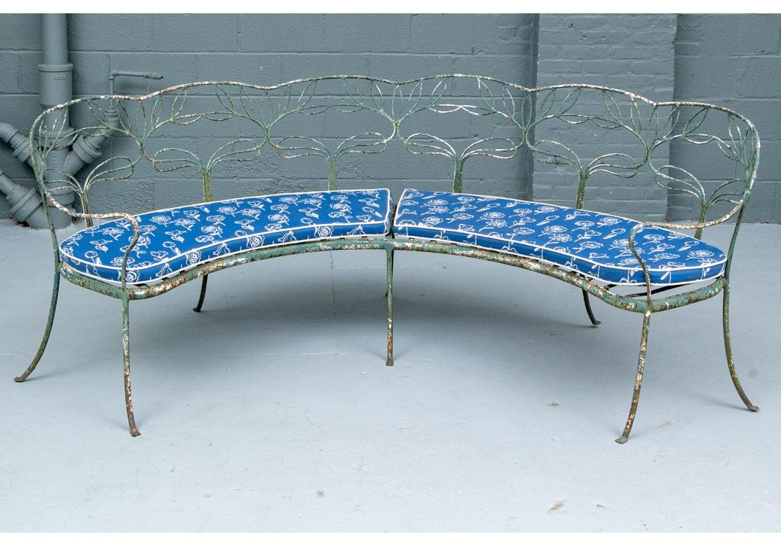 Unknown Extraordinary Hollywood Regency Era Painted Wrought Iron Garden Bench For Sale