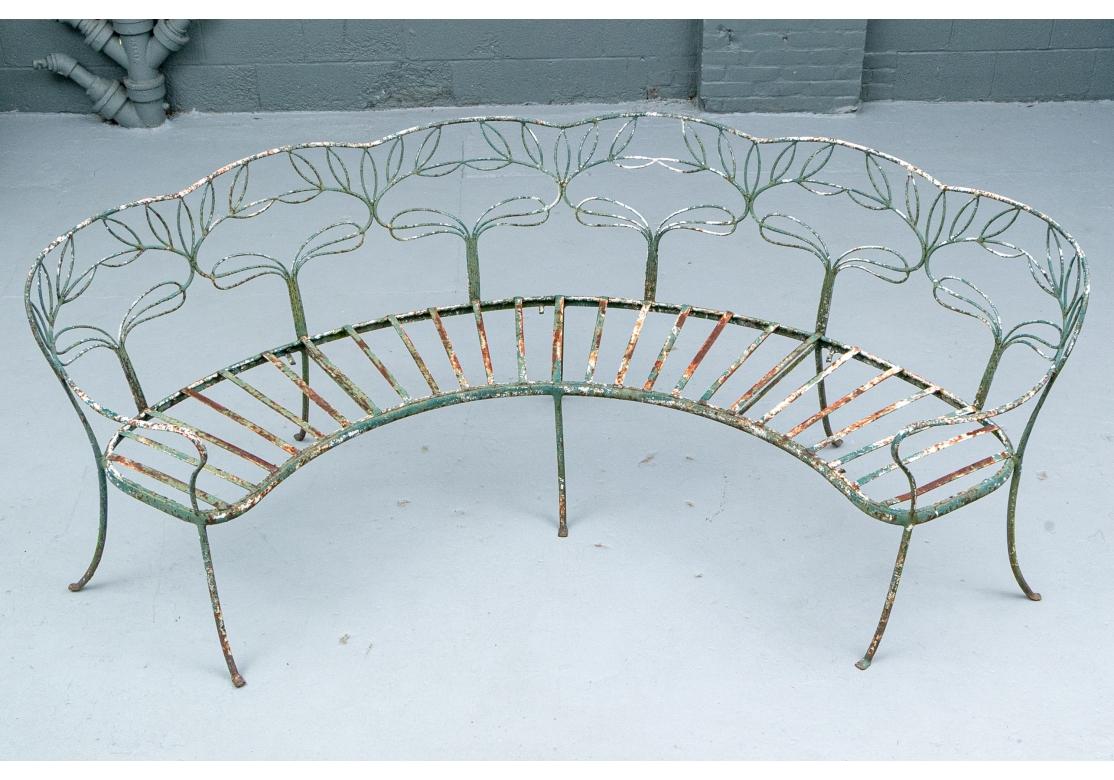 Extraordinary Hollywood Regency Era Painted Wrought Iron Garden Bench For Sale 1