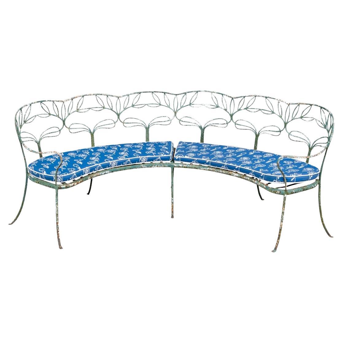 Extraordinary Hollywood Regency Era Painted Wrought Iron Garden Bench For Sale