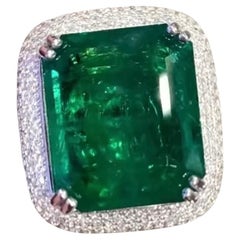  IGL Certified 26 Carat Zambia Emerald Diamonds Cocktail Ring