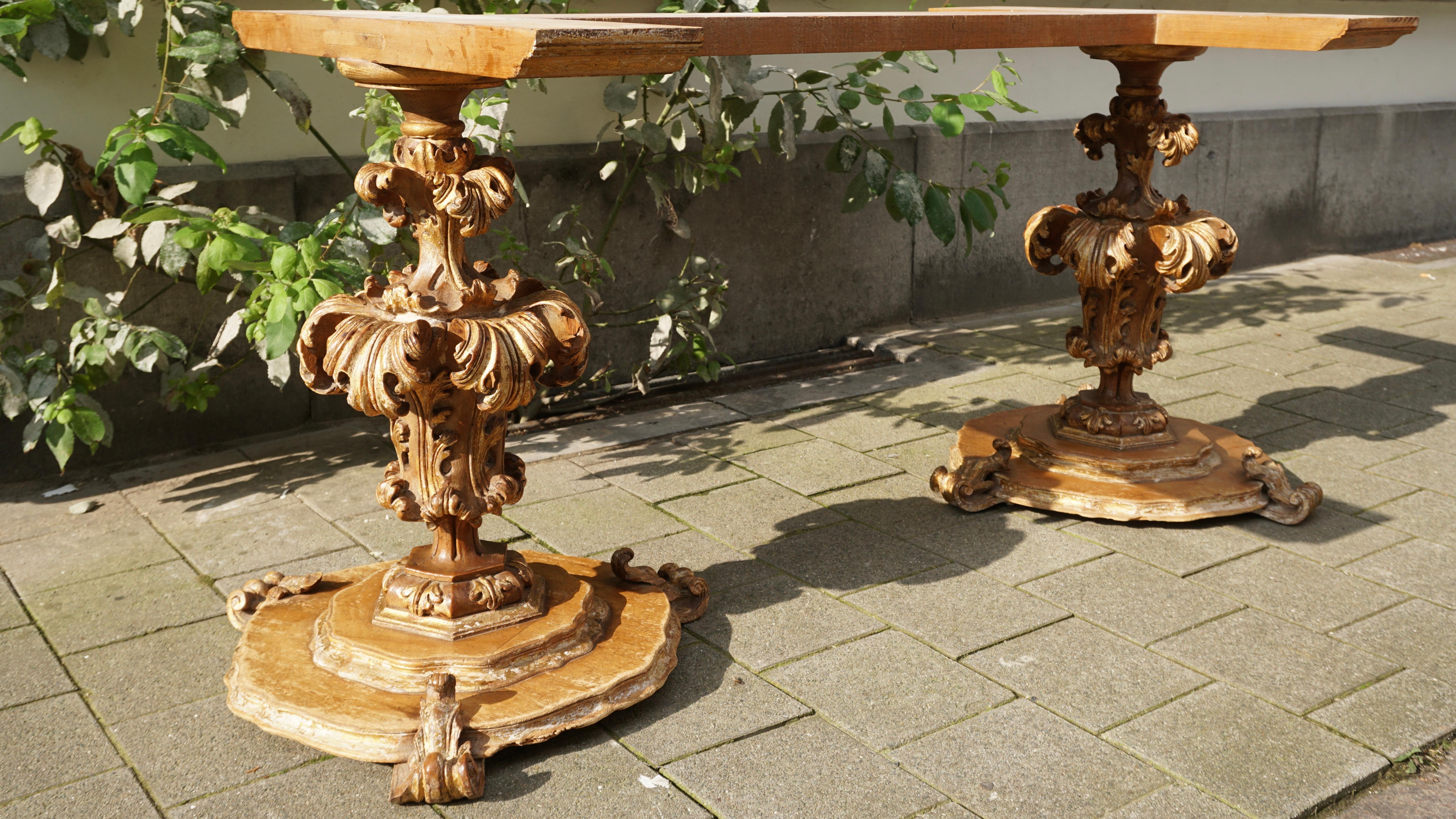 Extraordinary Italian Baroque Gilt Wood Table Supports Early 18th Century For Sale 7