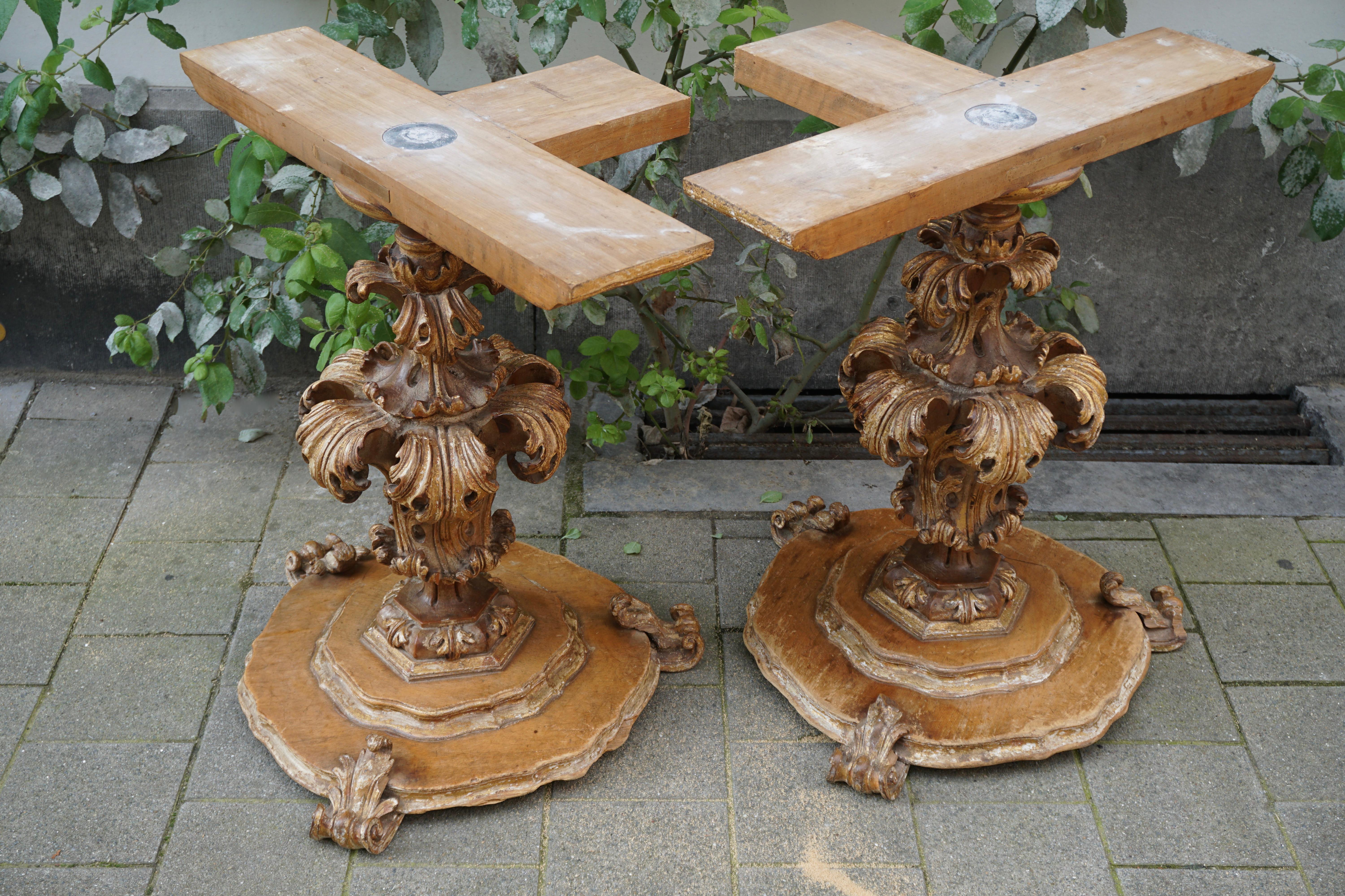 Extraordinary Italian Baroque Gilt Wood Table Supports Early 18th Century For Sale 9
