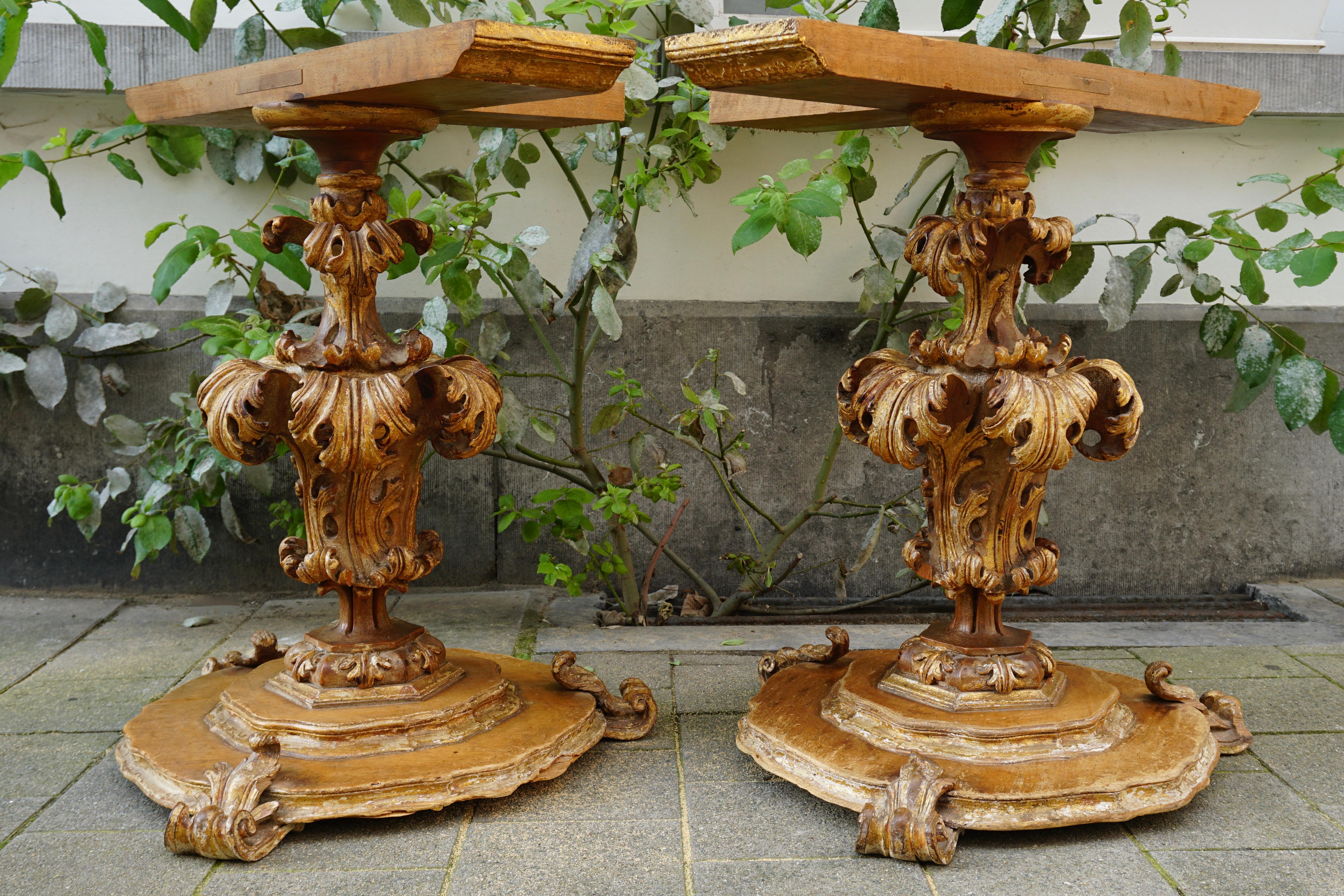 18th Century and Earlier Extraordinary Italian Baroque Gilt Wood Table Supports Early 18th Century For Sale